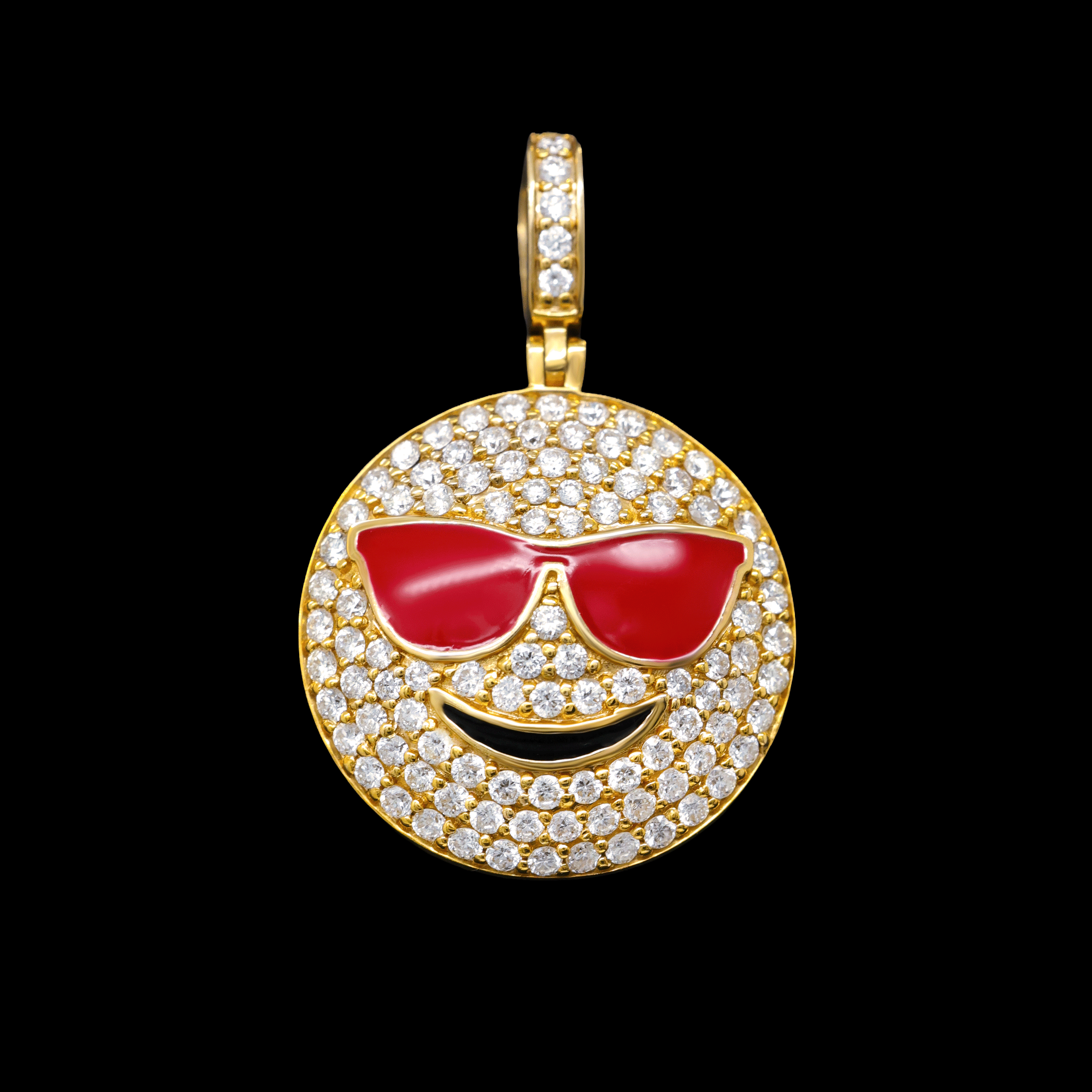 DIJE DE EMOJI CARA CON LENTES ROJOS DIAMANTES
