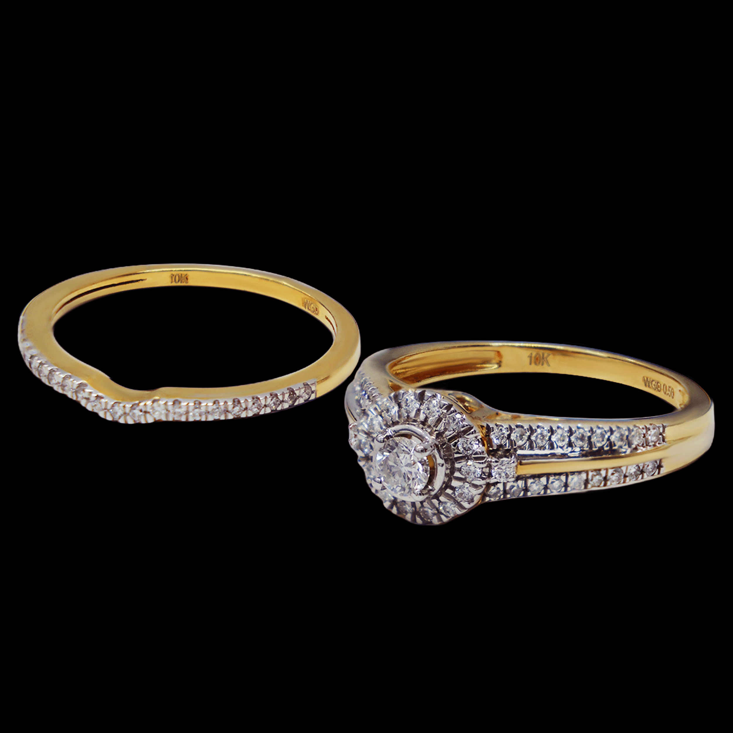 ANILLOS ALIANZA DOS PIEZAS 10K 0.95CT DIAMANTE NAT