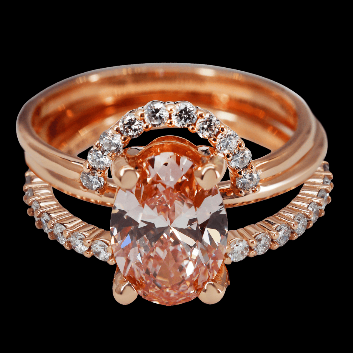 ANILLO TRIO FANCY VIVID PINK  2.02ct 14k