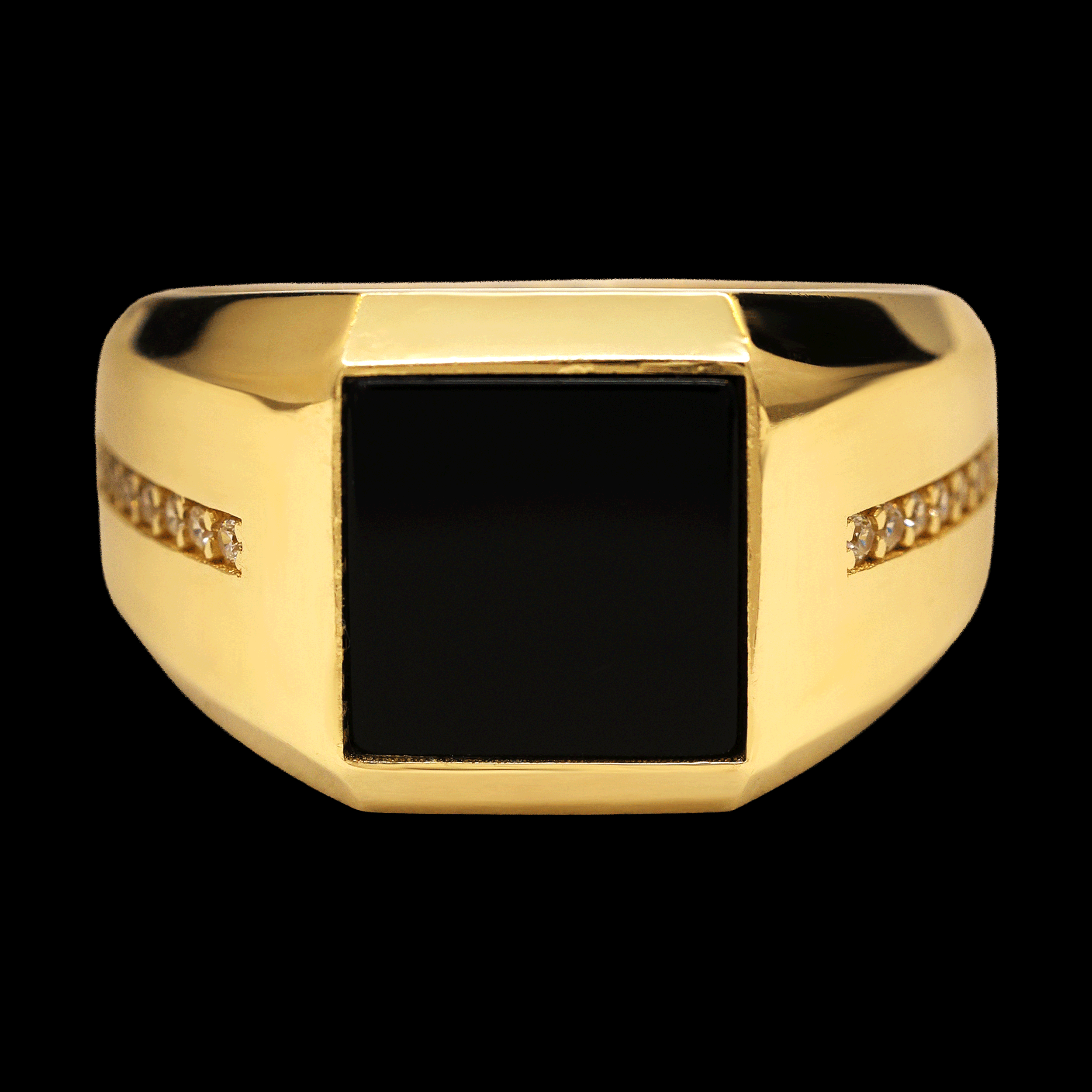 ANILLO PIEDRA CUADRADA NEGRA C/ZN BLANCA EN BRAZOS