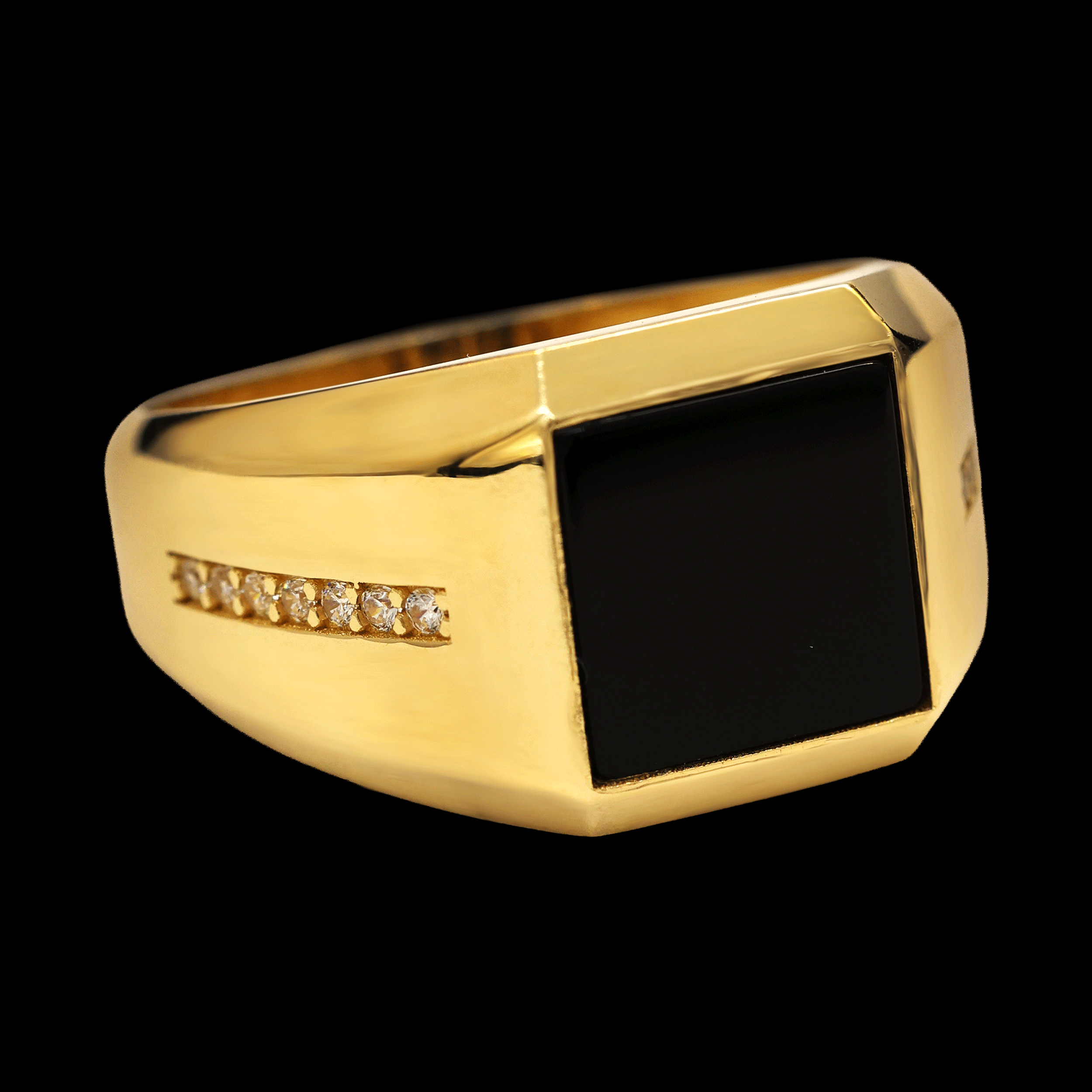 ANILLO PIEDRA CUADRADA NEGRA C/ZN BLANCA EN BRAZOS