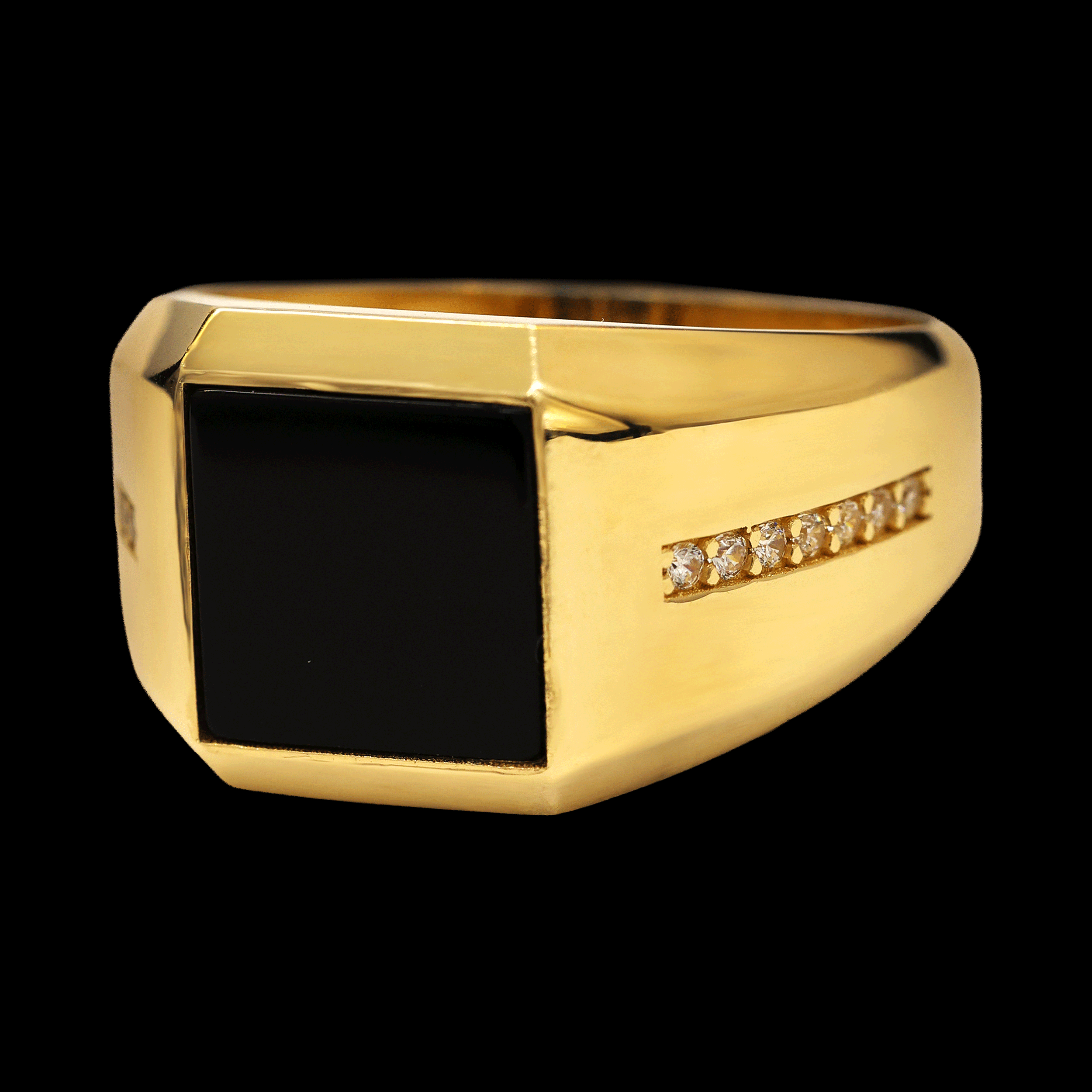 ANILLO PIEDRA CUADRADA NEGRA C/ZN BLANCA EN BRAZOS