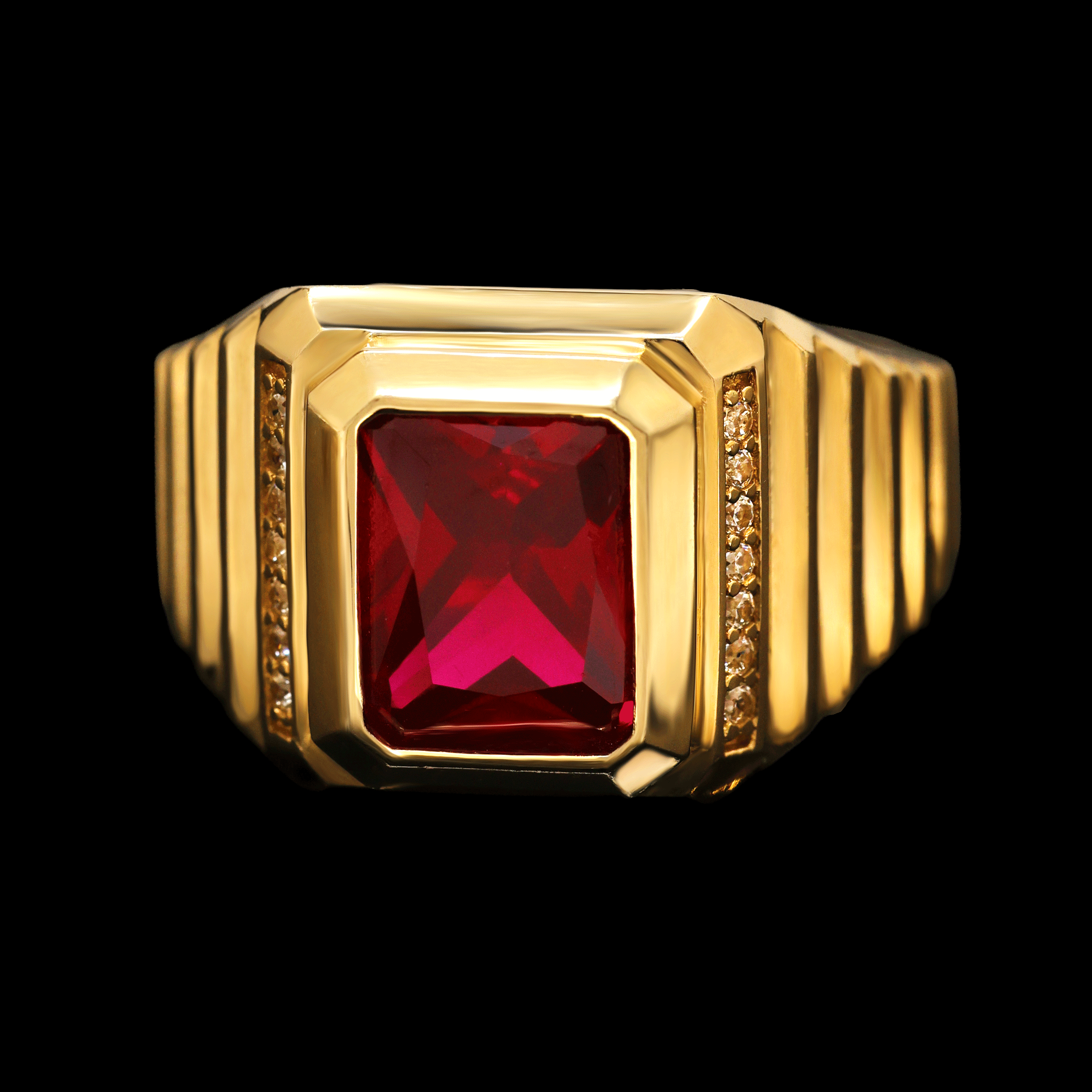 ANILLO PIEDRA ROJA RECTANGULAR C/ZN BLANCA EN LATERALES