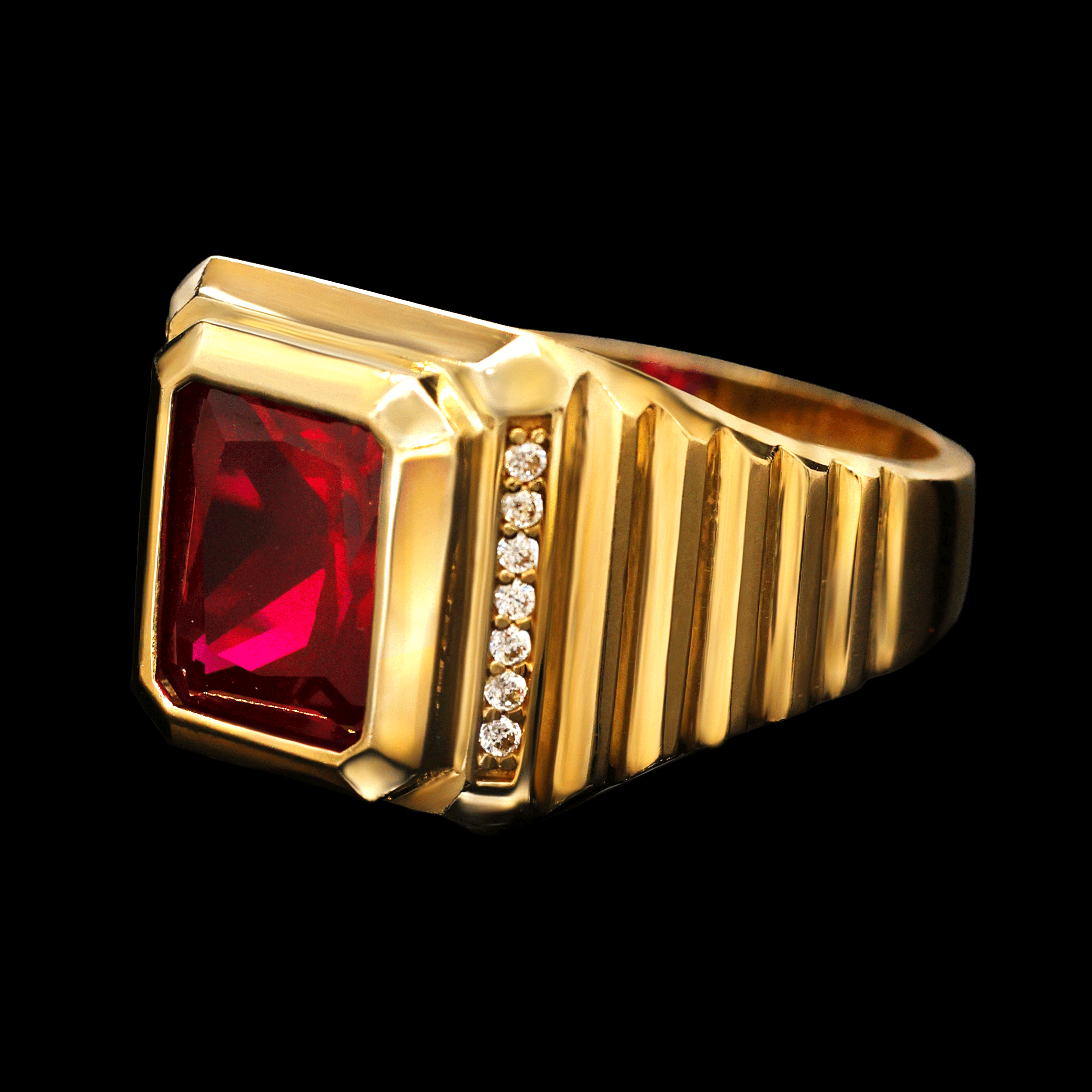 ANILLO PIEDRA ROJA RECTANGULAR C/ZN BLANCA EN LATERALES