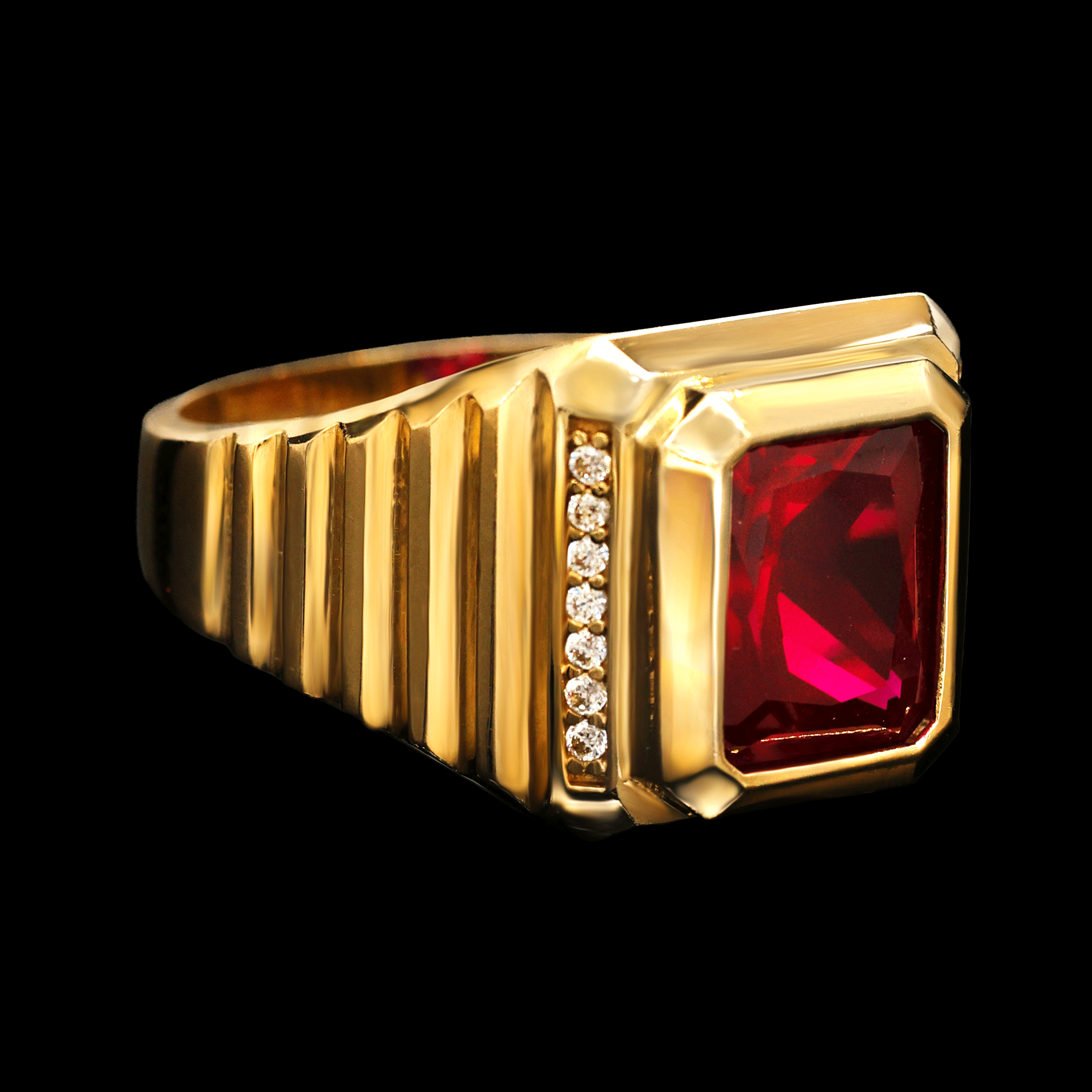 ANILLO PIEDRA ROJA RECTANGULAR C/ZN BLANCA EN LATERALES