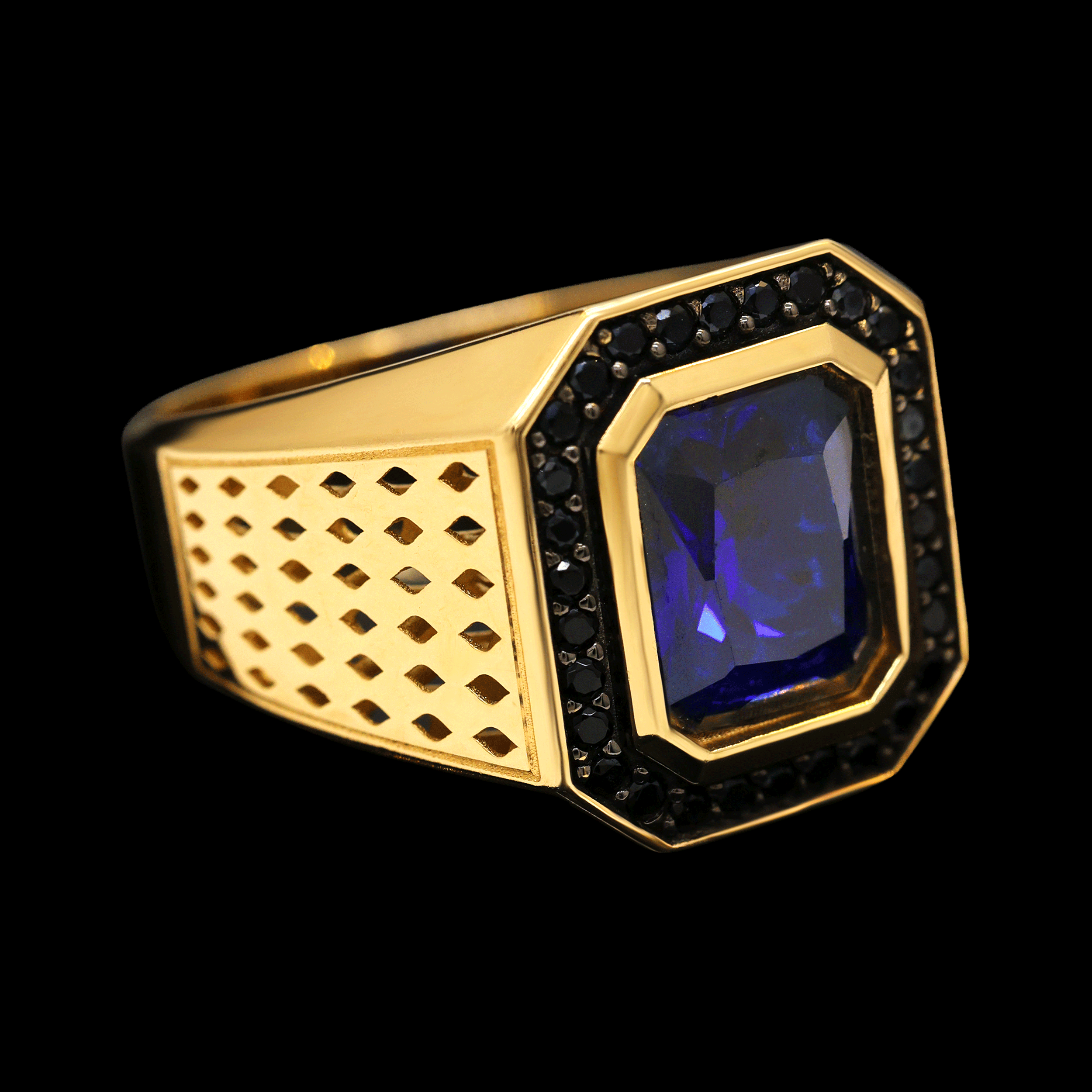 ANILLO BISEL C/ZN NEGRA PIEDRA CENTRAL AZUL