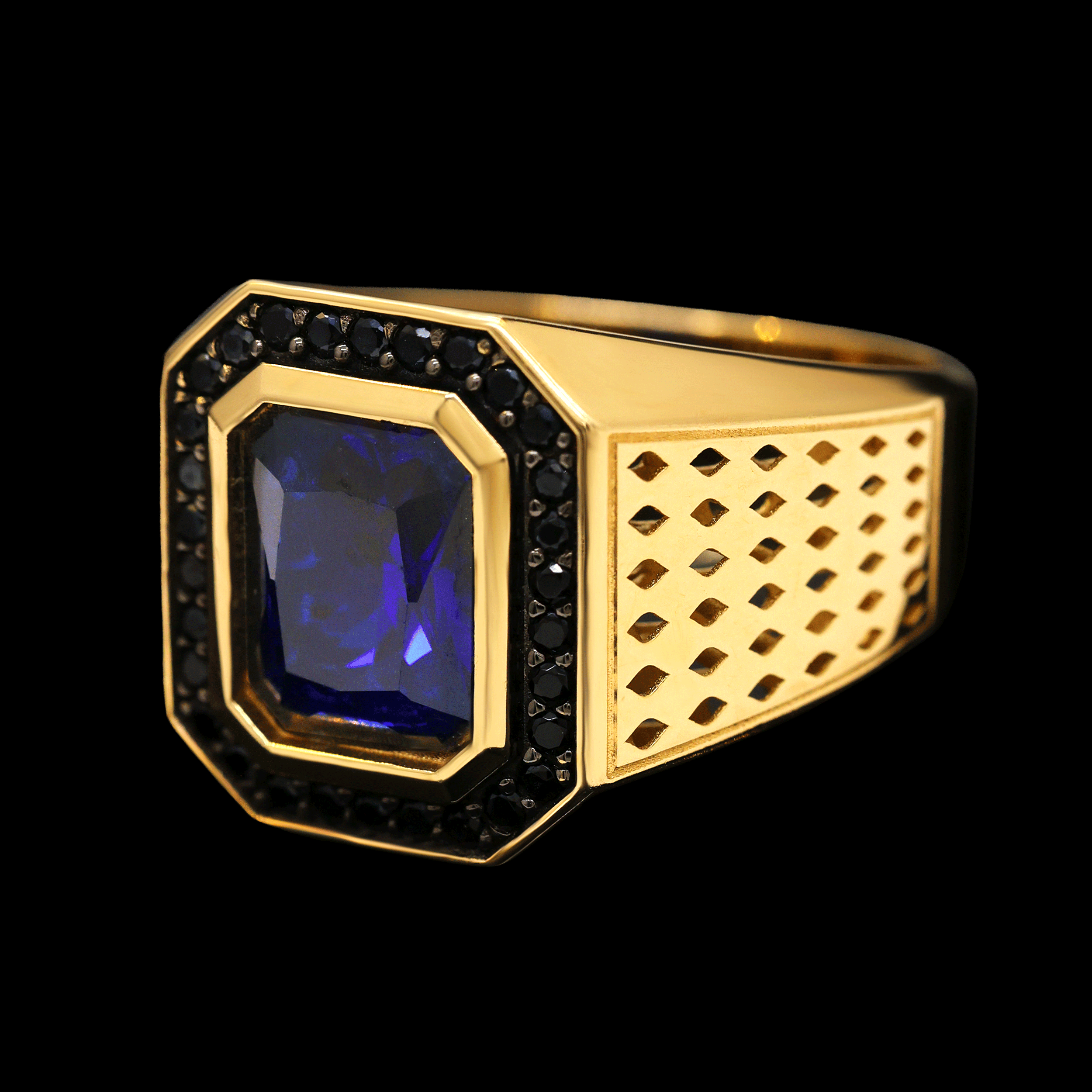 ANILLO BISEL C/ZN NEGRA PIEDRA CENTRAL AZUL