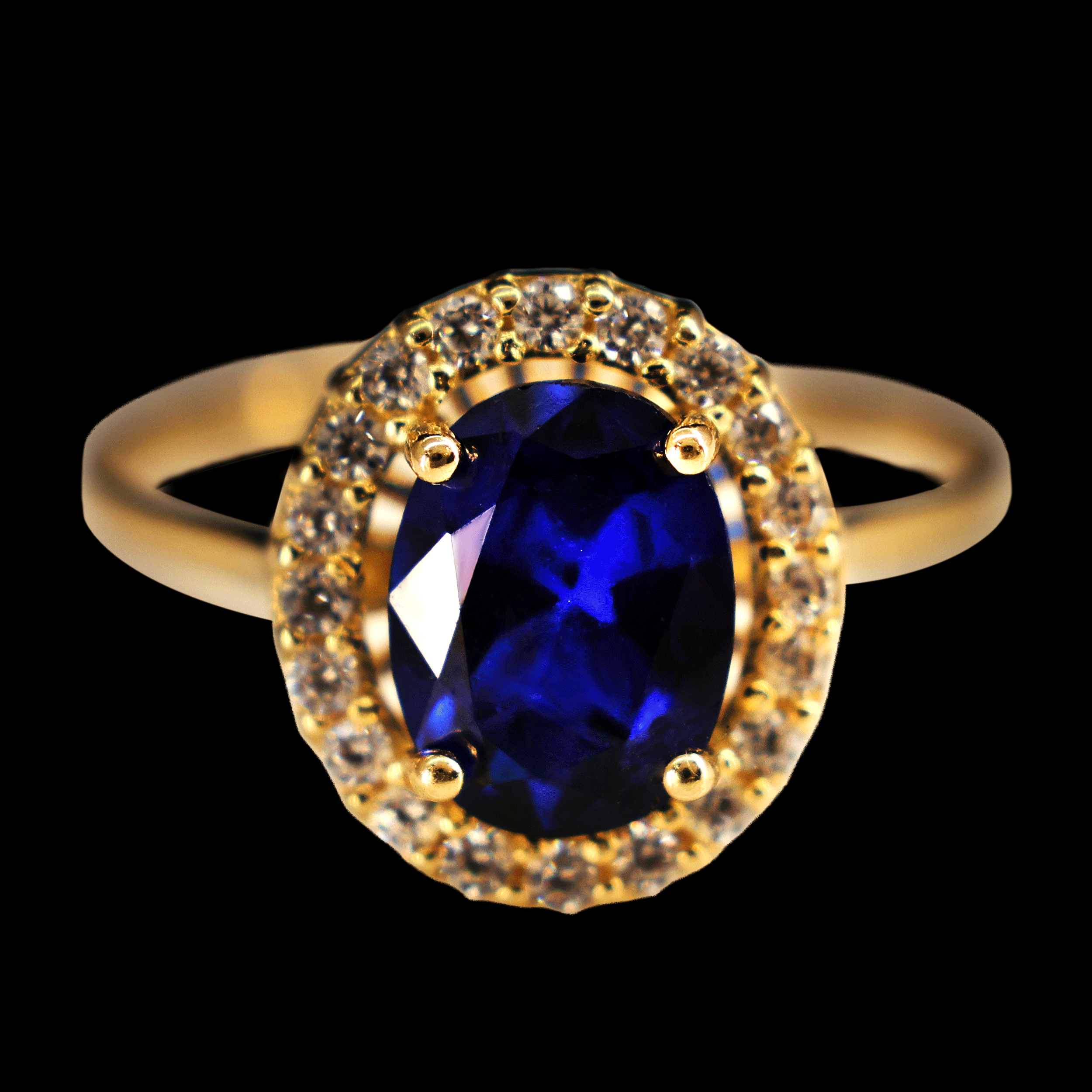 ANILLO ZN OVALADA AZUL BISEL EN BLANCO 10K