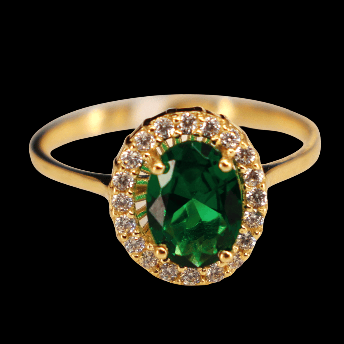 ANILLO ZN OVALADA VERDE Y BISEL EN BLANCO 10 K