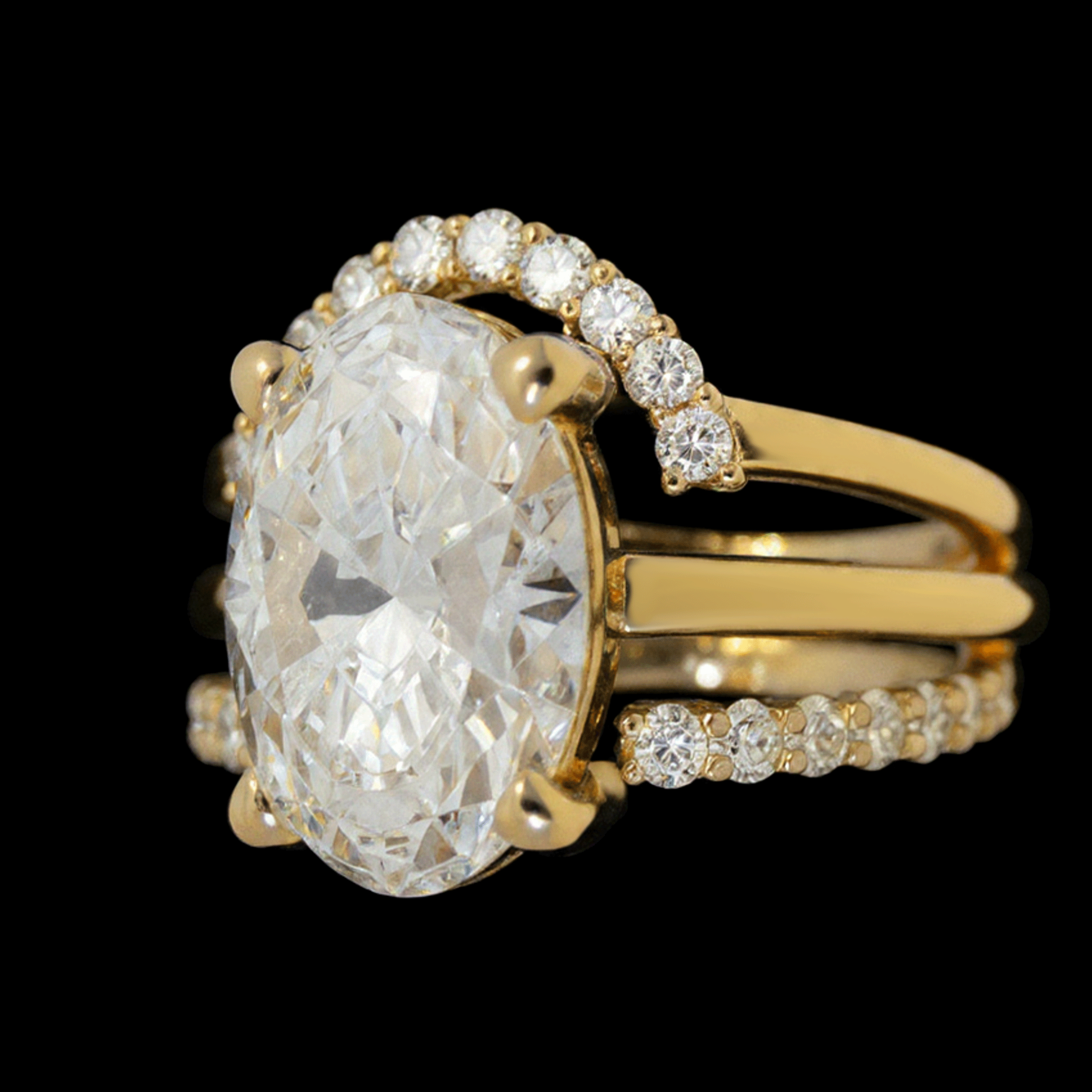 ANILLO TRIPLE  C/DL OVAL 14K 2.59CT