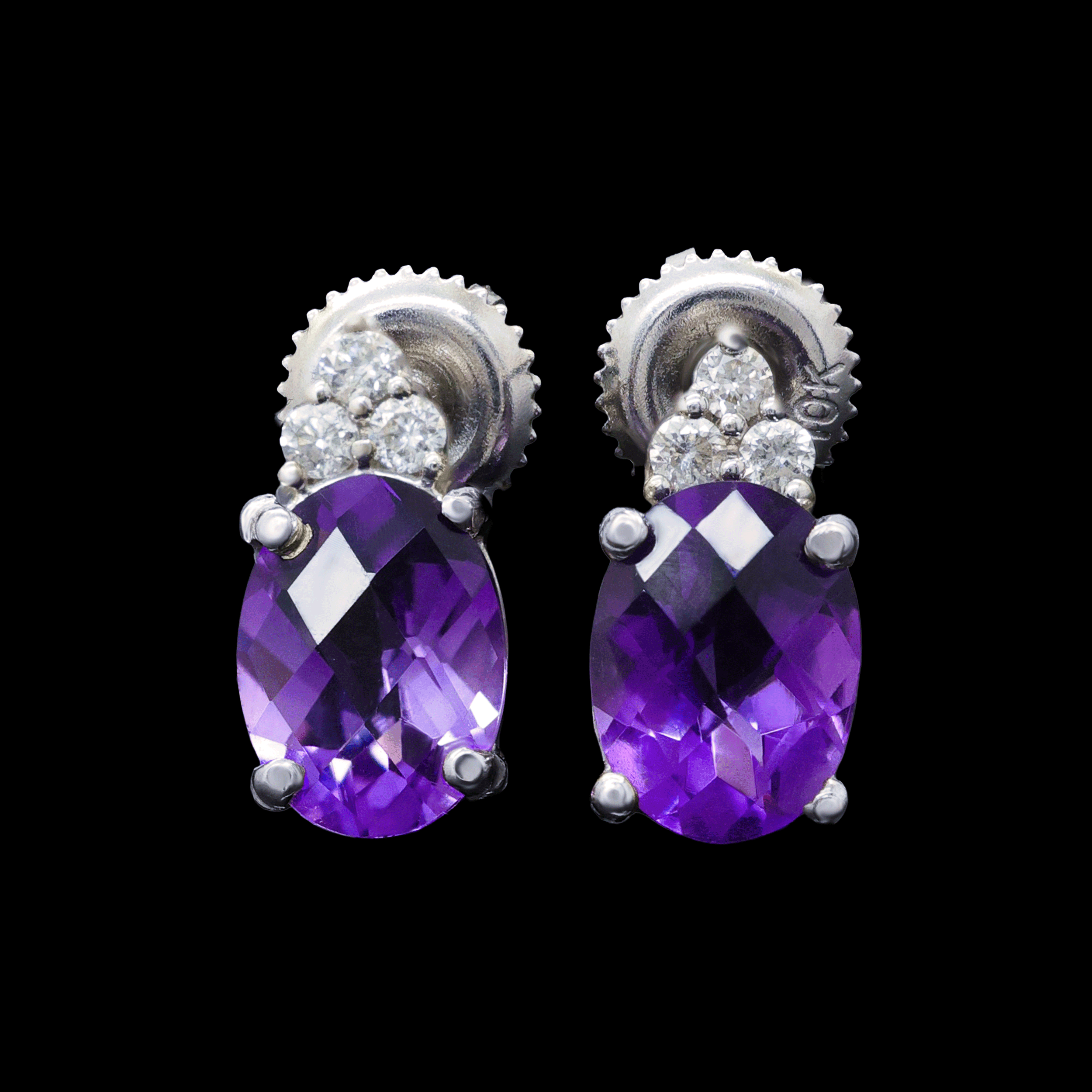 Broqueles con 3 diamantes en Triangulo y tanzanita