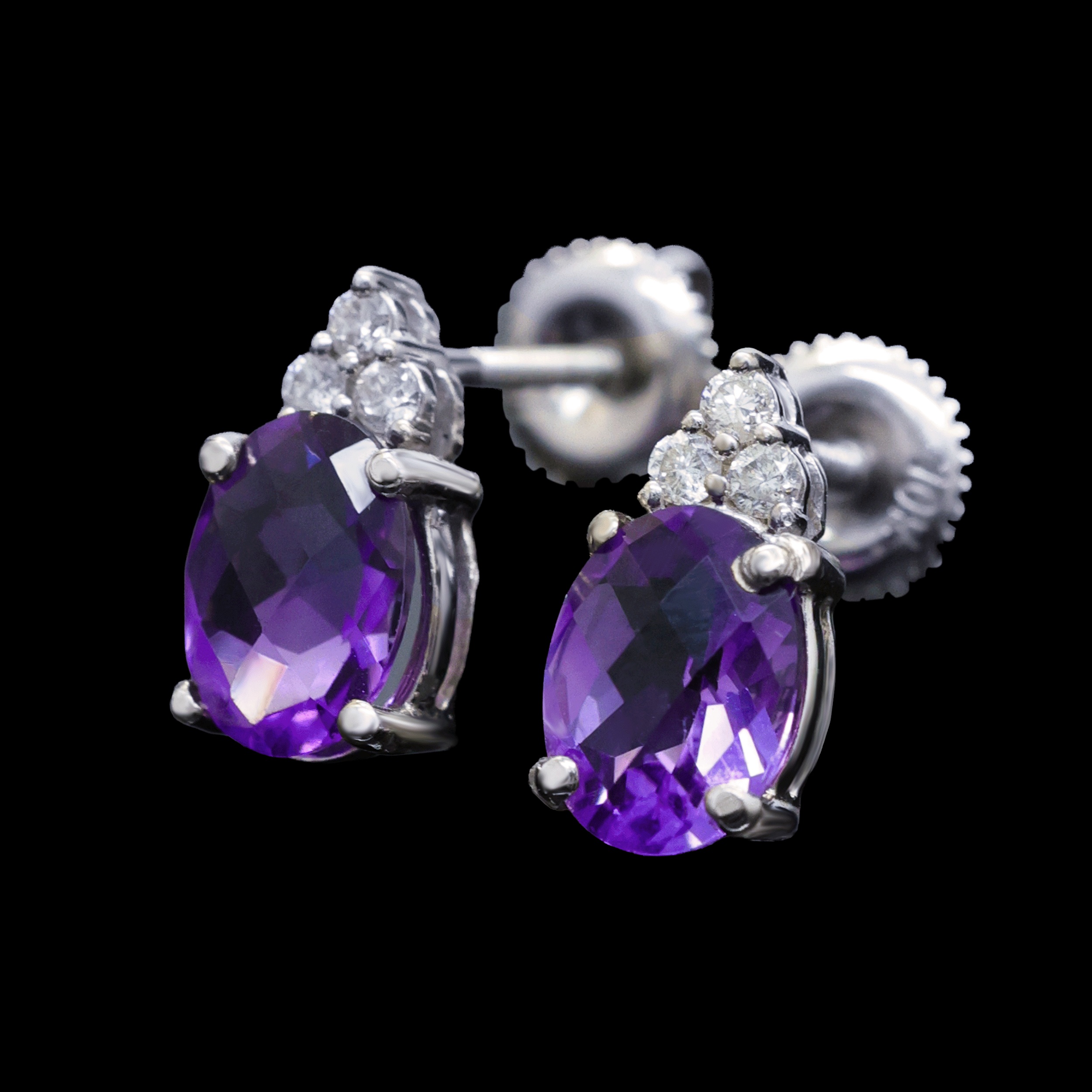 Broqueles con 3 diamantes en Triangulo y tanzanita