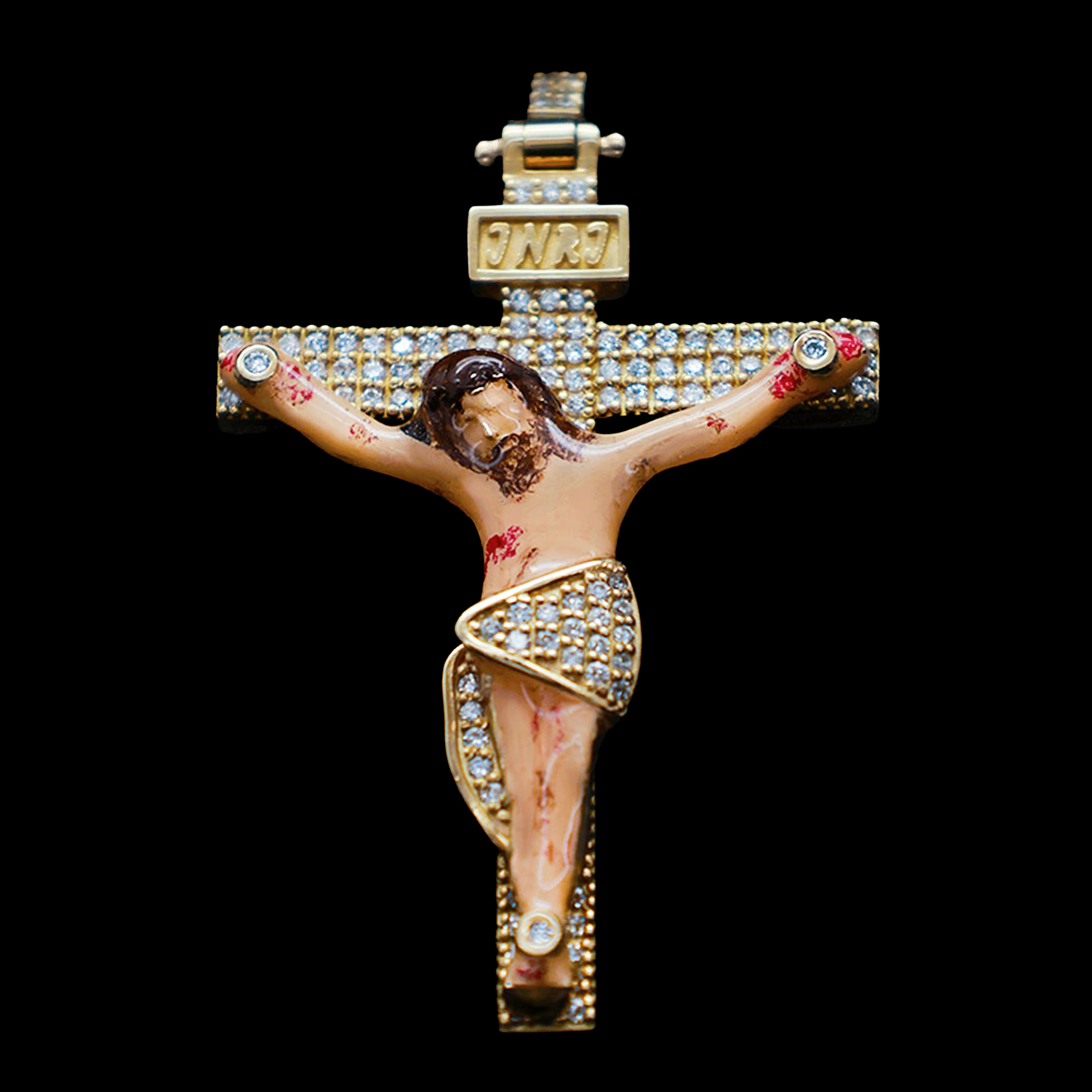 Crucifijo con Cristo Pintado y Diamantes Naturales