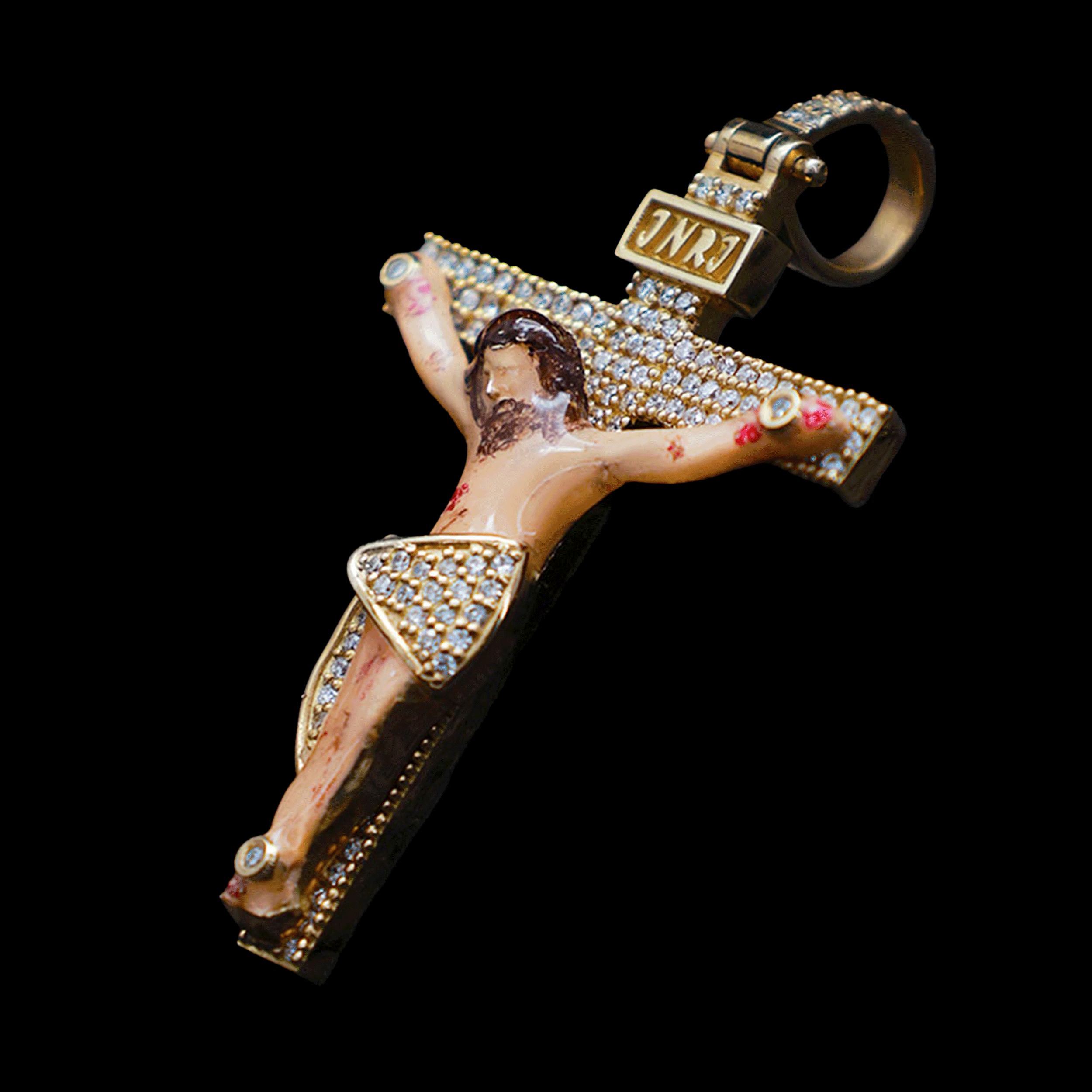 Crucifijo con Cristo Pintado y Diamantes Naturales