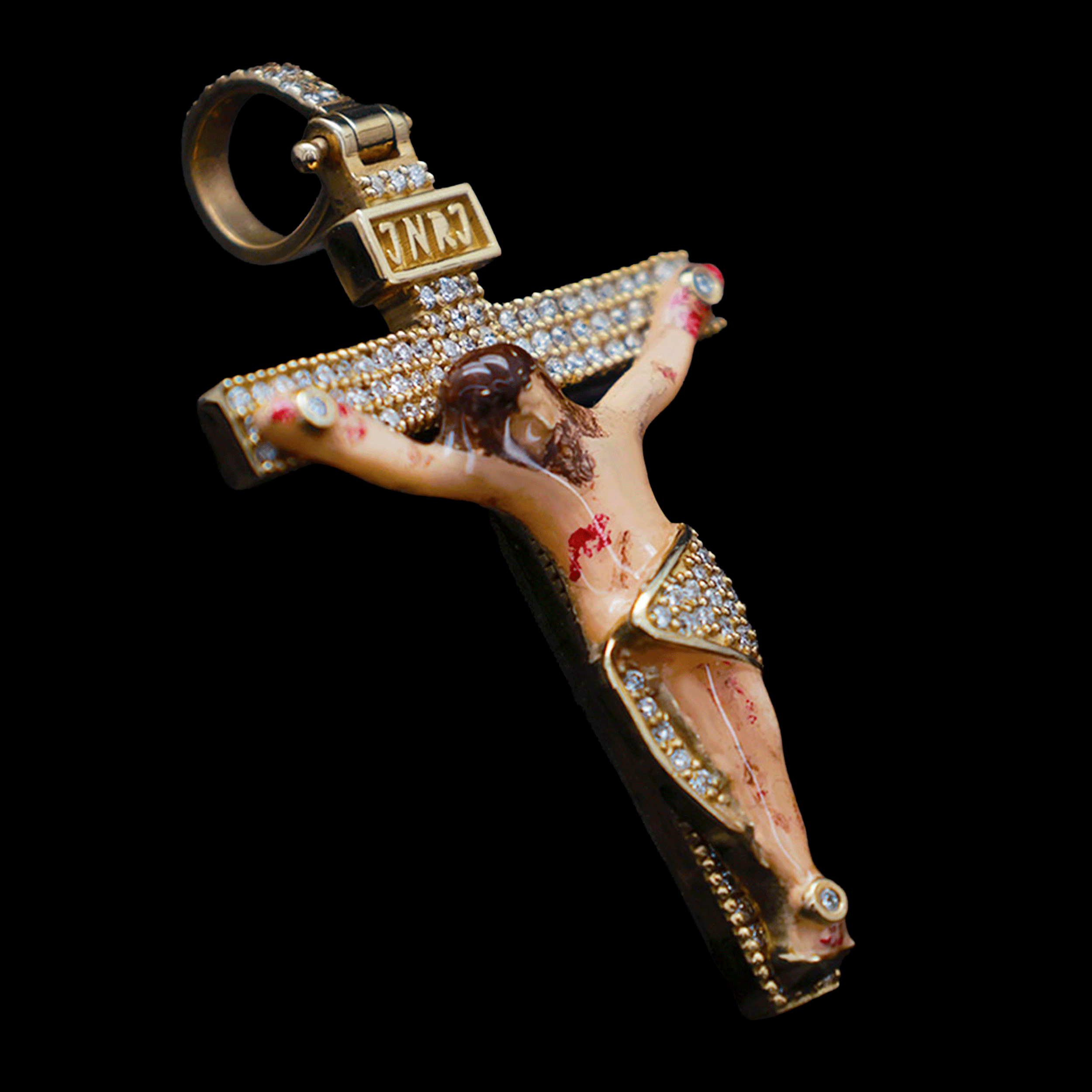 Crucifijo con Cristo Pintado y Diamantes Naturales
