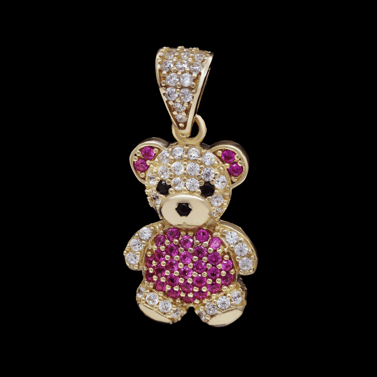 DIJE OSO CHICO CON ZIRCONIAS FUCSIA Y BLANCAS 10K
