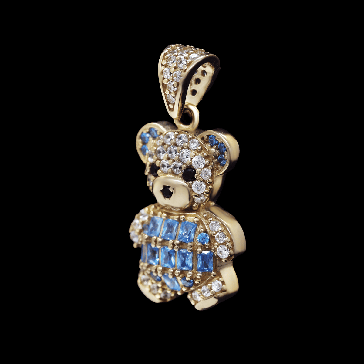 DIJE OSO MEDIANO CON ZIRCONIAS AZUL Y BLANCA 10K