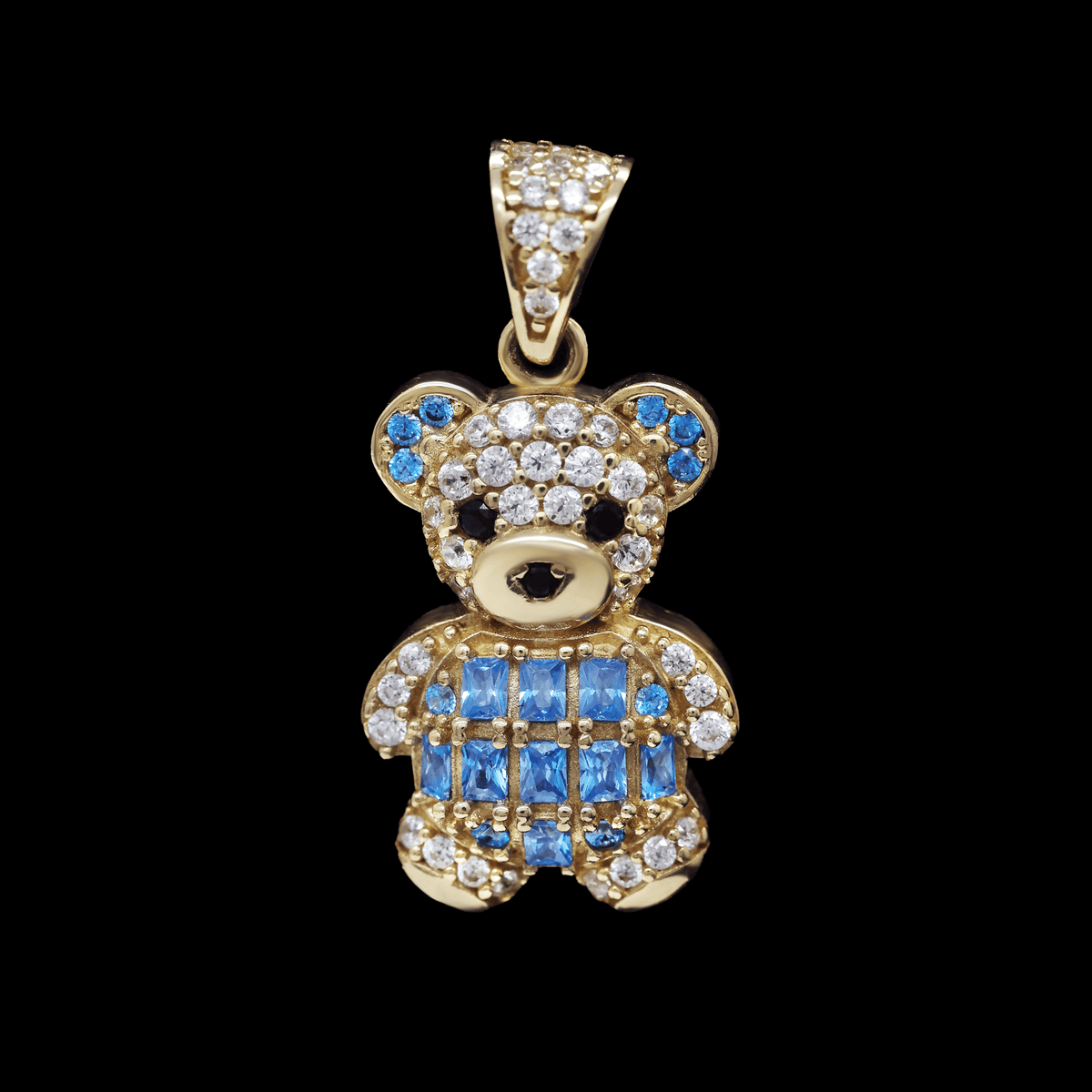 DIJE OSO MEDIANO CON ZIRCONIAS AZUL Y BLANCA 10K
