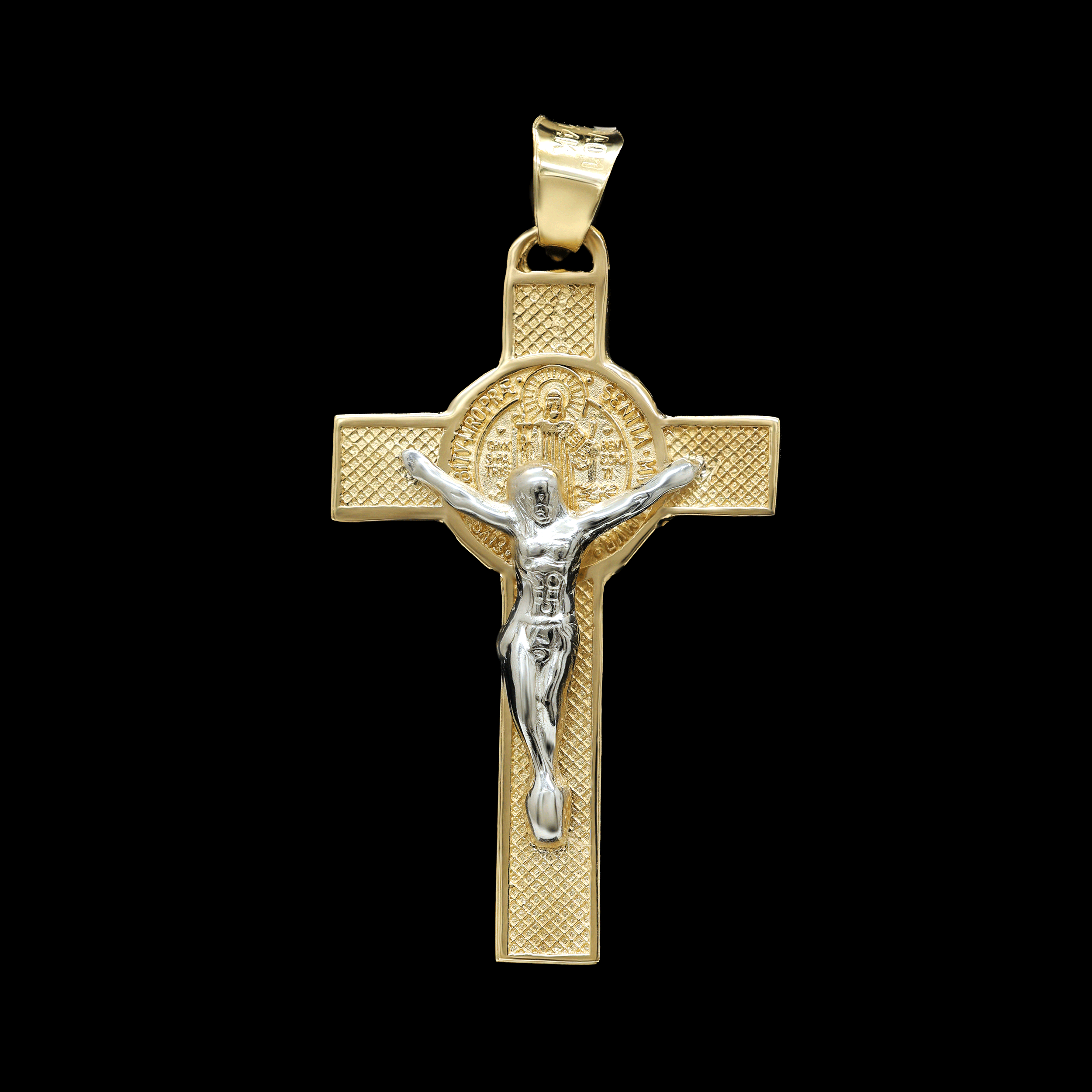CRUZ PLANA CON CRISTO BLANCO 14K
