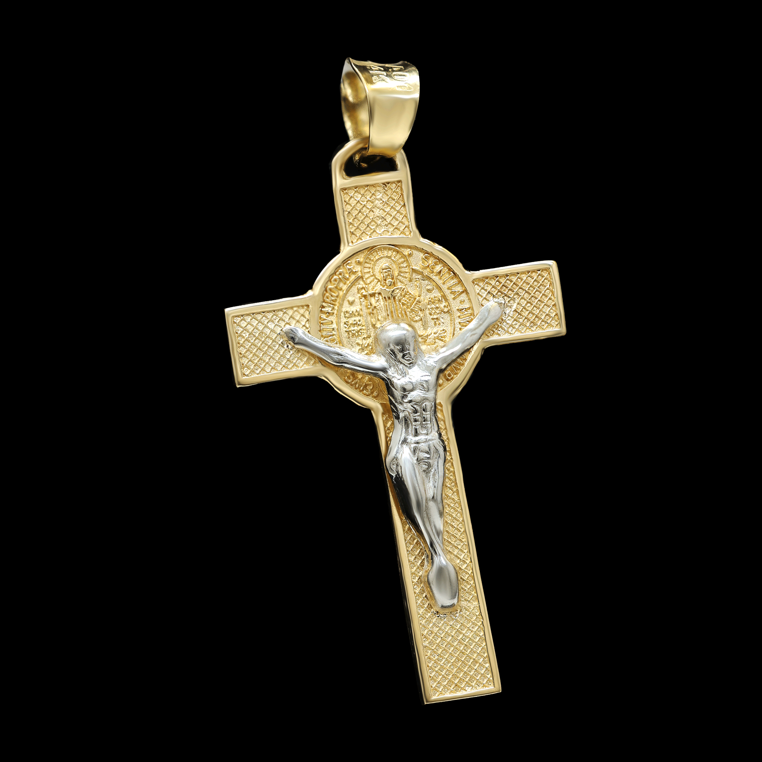 CRUZ PLANA CON CRISTO BLANCO 14K