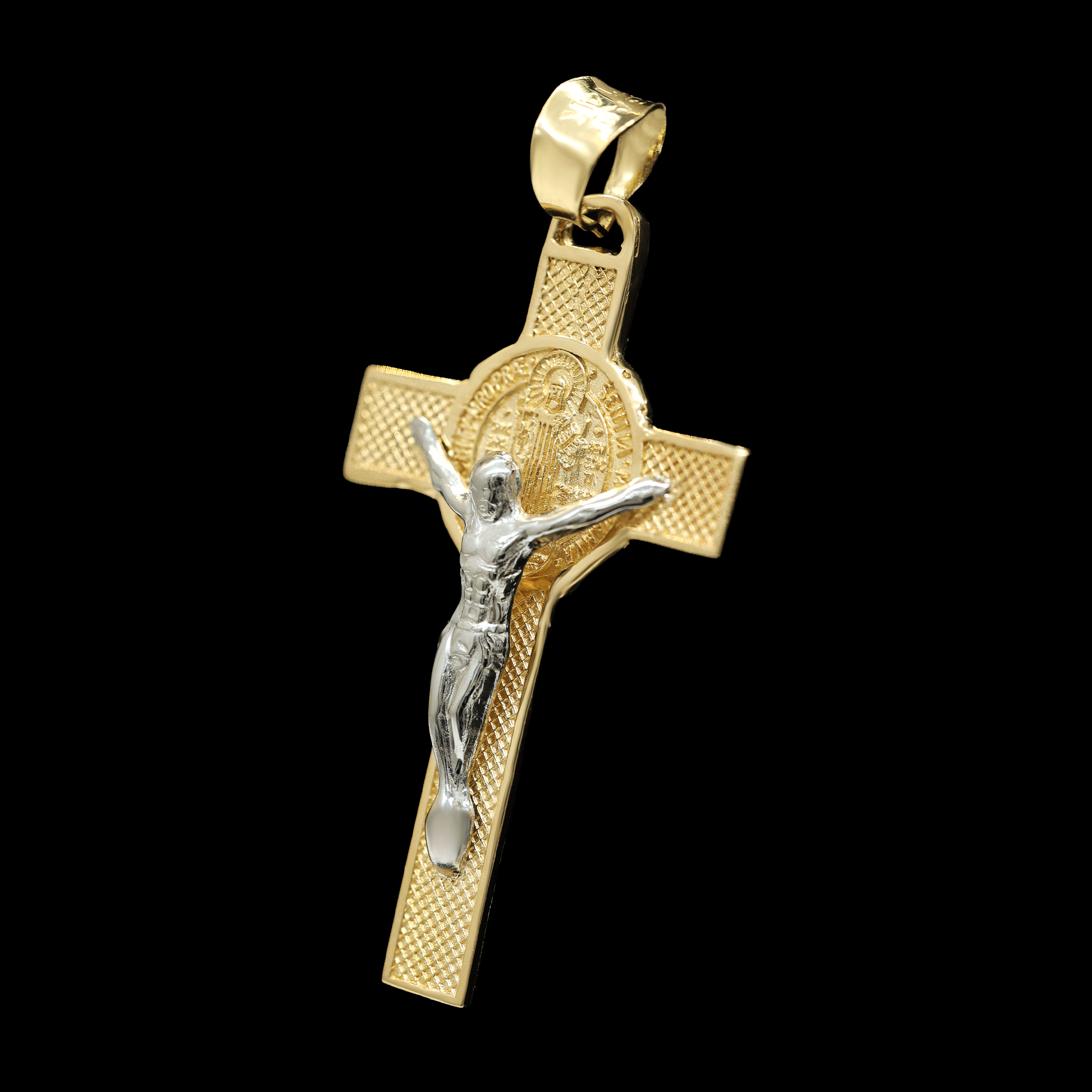CRUZ PLANA CON CRISTO BLANCO 14K