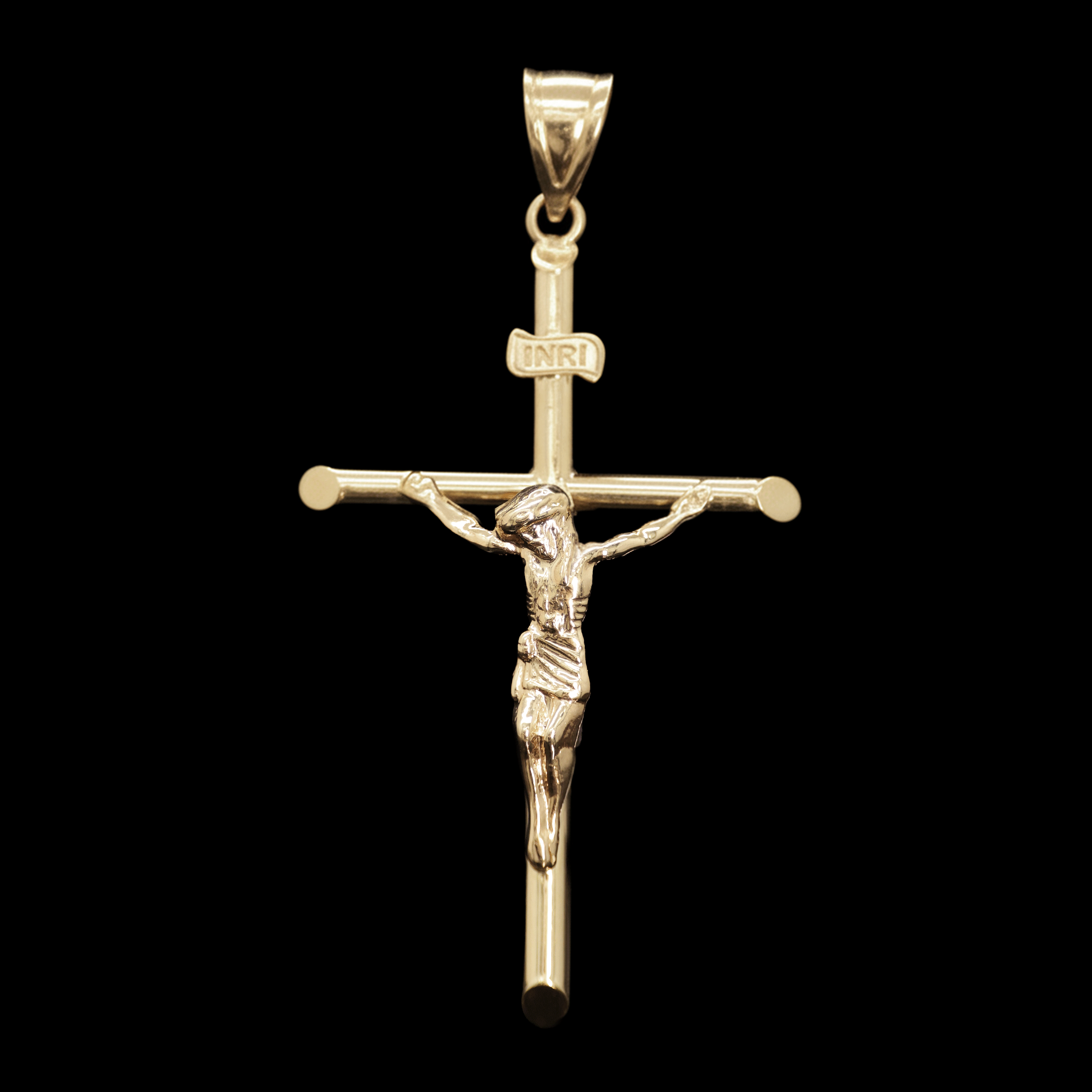 CRUZ TUBULAR GRANDE CON CRUCIFIJO 10K