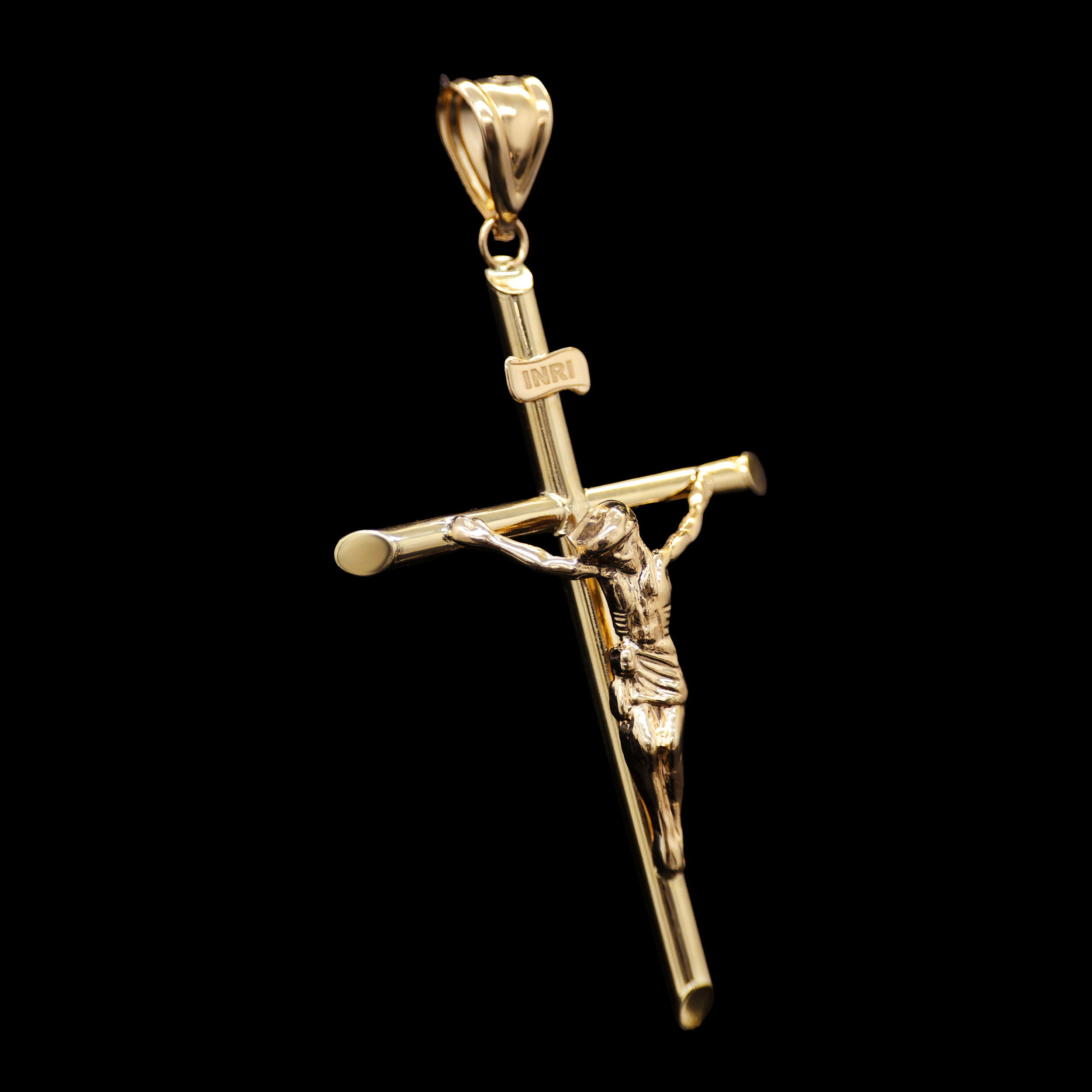 CRUZ TUBULAR GRANDE CON CRUCIFIJO 10K