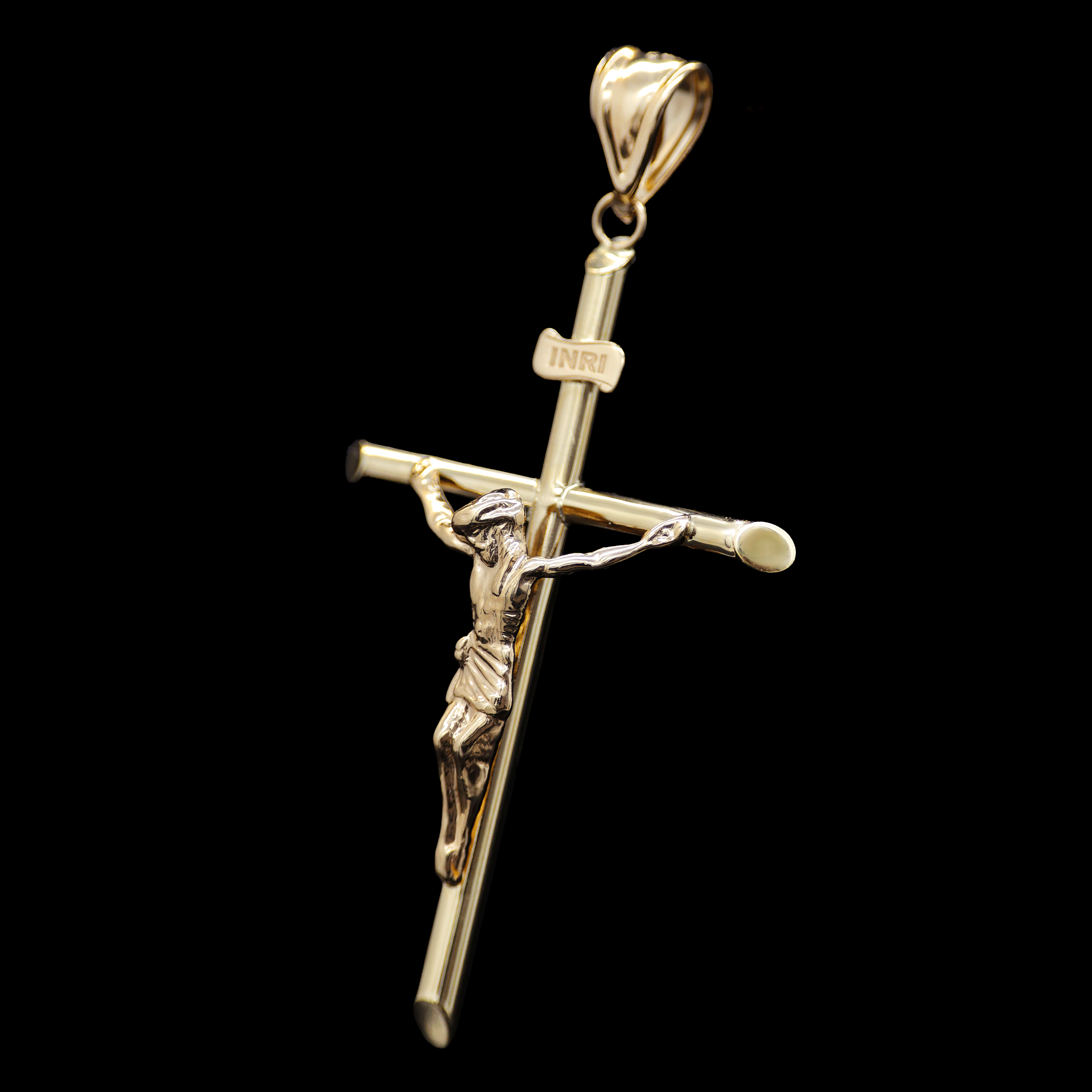 CRUZ TUBULAR GRANDE CON CRUCIFIJO 10K