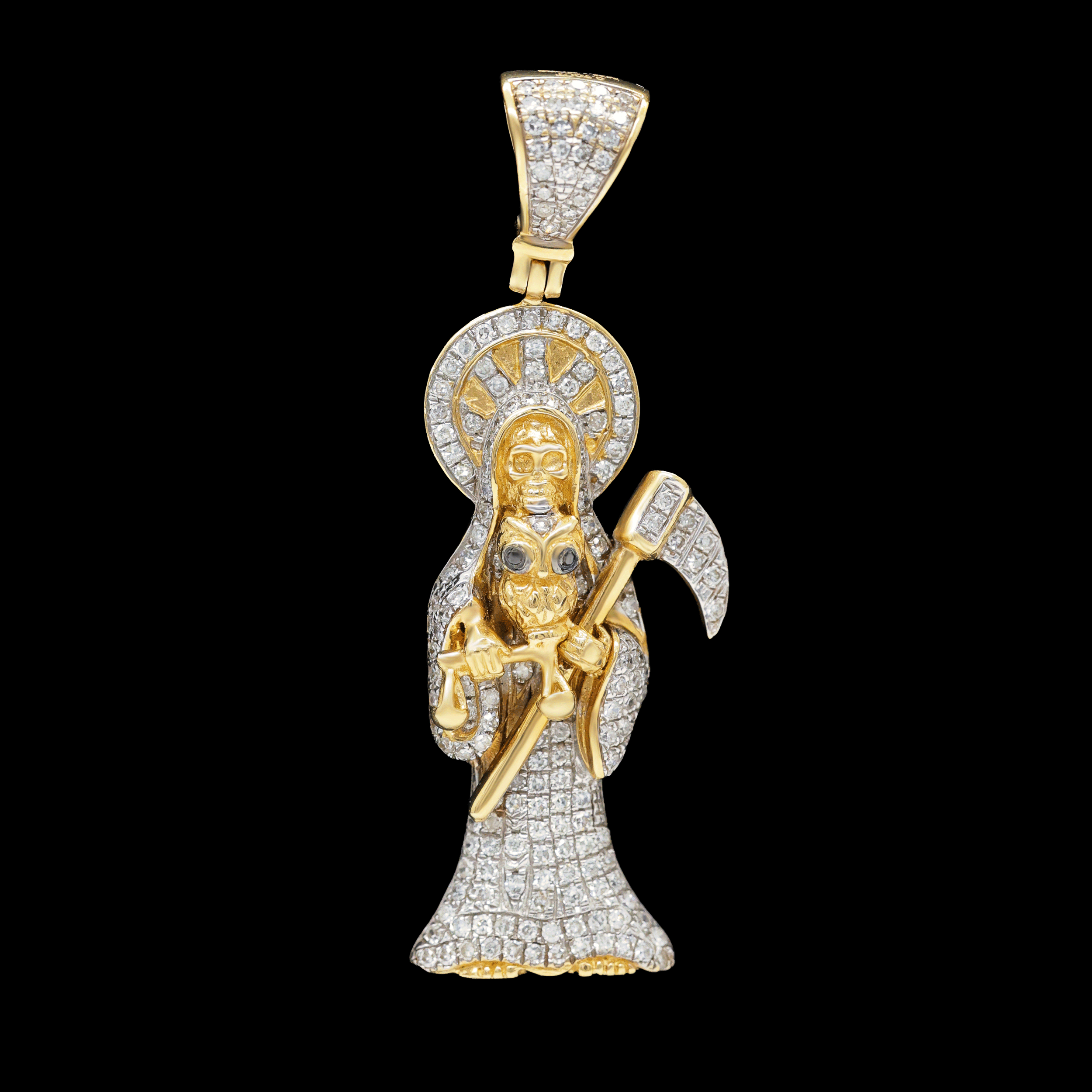 Dije Santa Muerte 14k con Diamantes