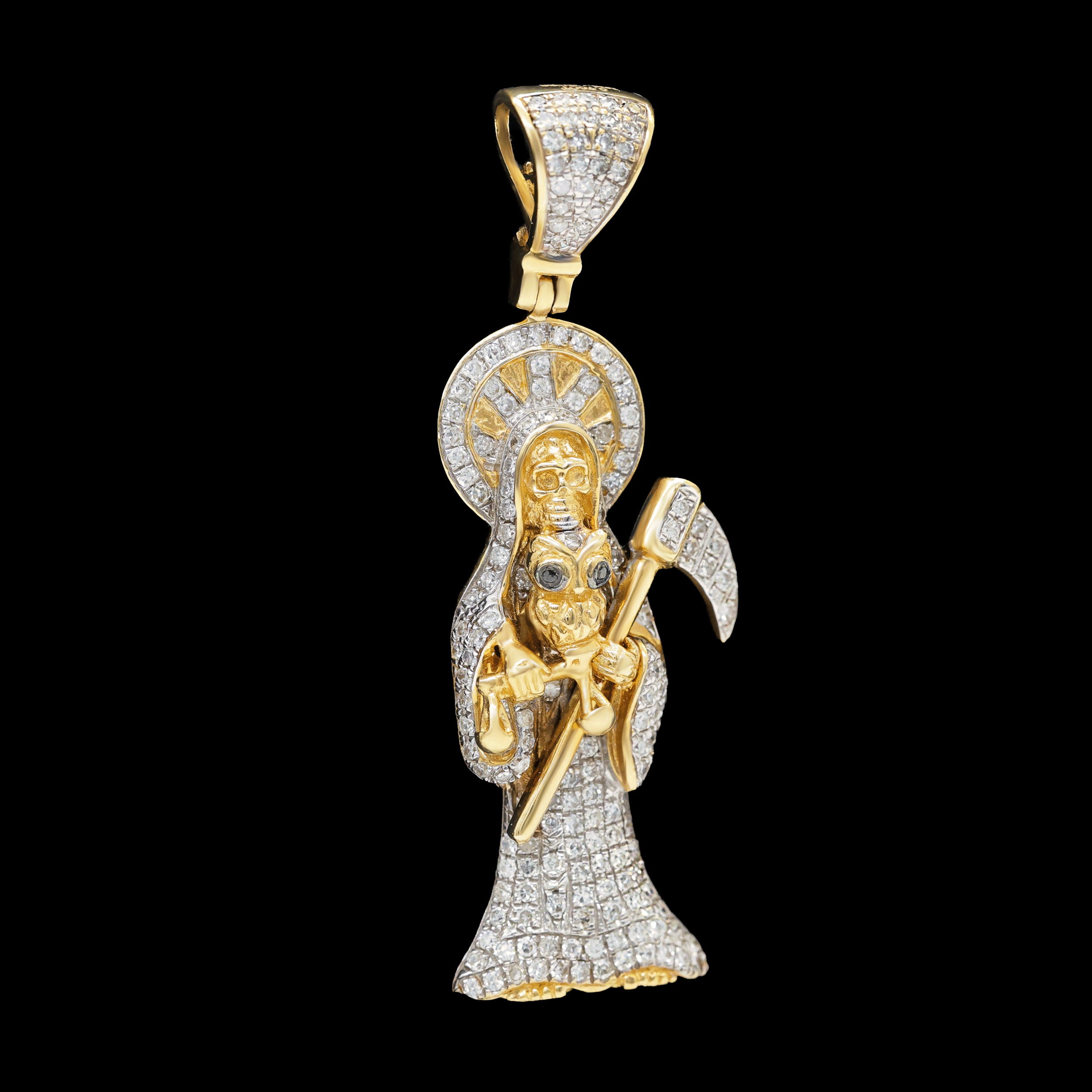 Dije Santa Muerte 14k con Diamantes