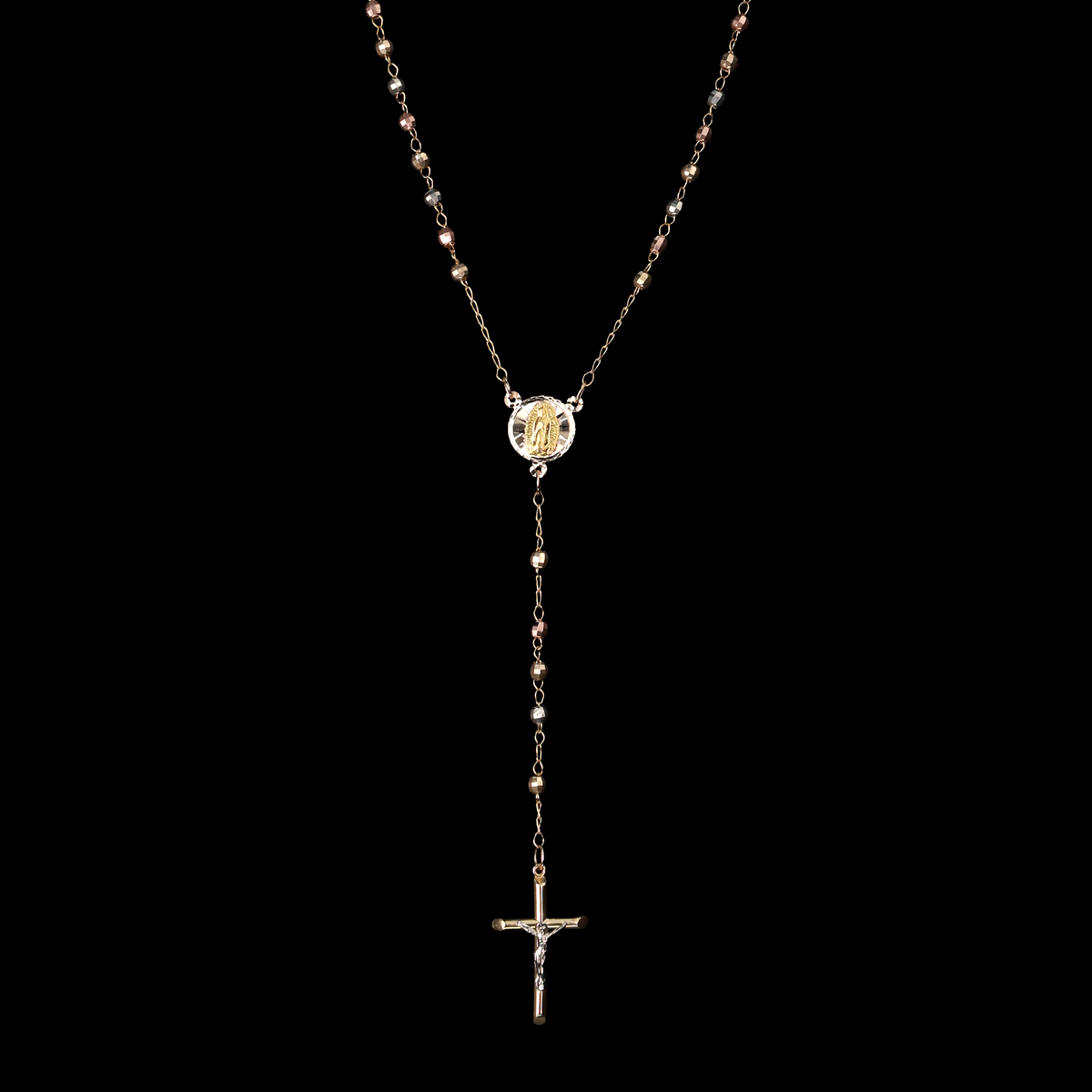 ROSARIO CON VIRGEN DE GUADALUPE Y CRUCIFIJO 14K