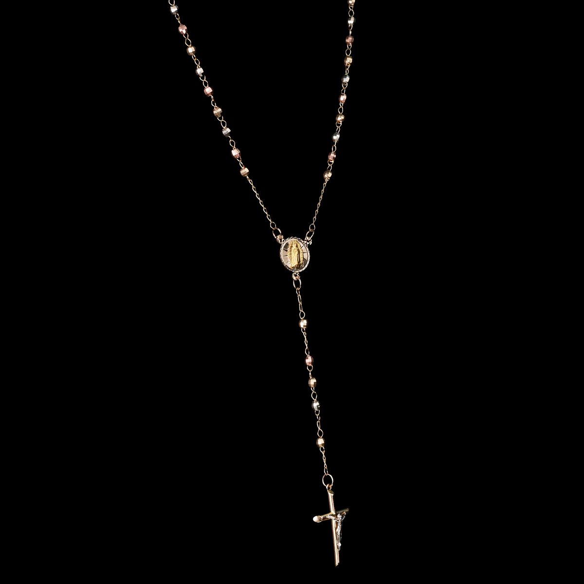 ROSARIO CON VIRGEN DE GUADALUPE Y CRUCIFIJO 14K