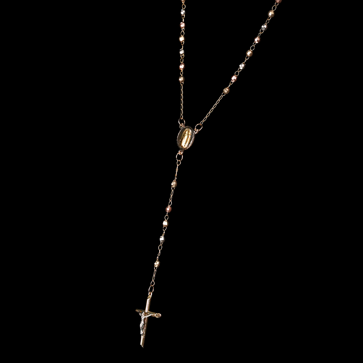 ROSARIO CON VIRGEN DE GUADALUPE Y CRUCIFIJO 14K