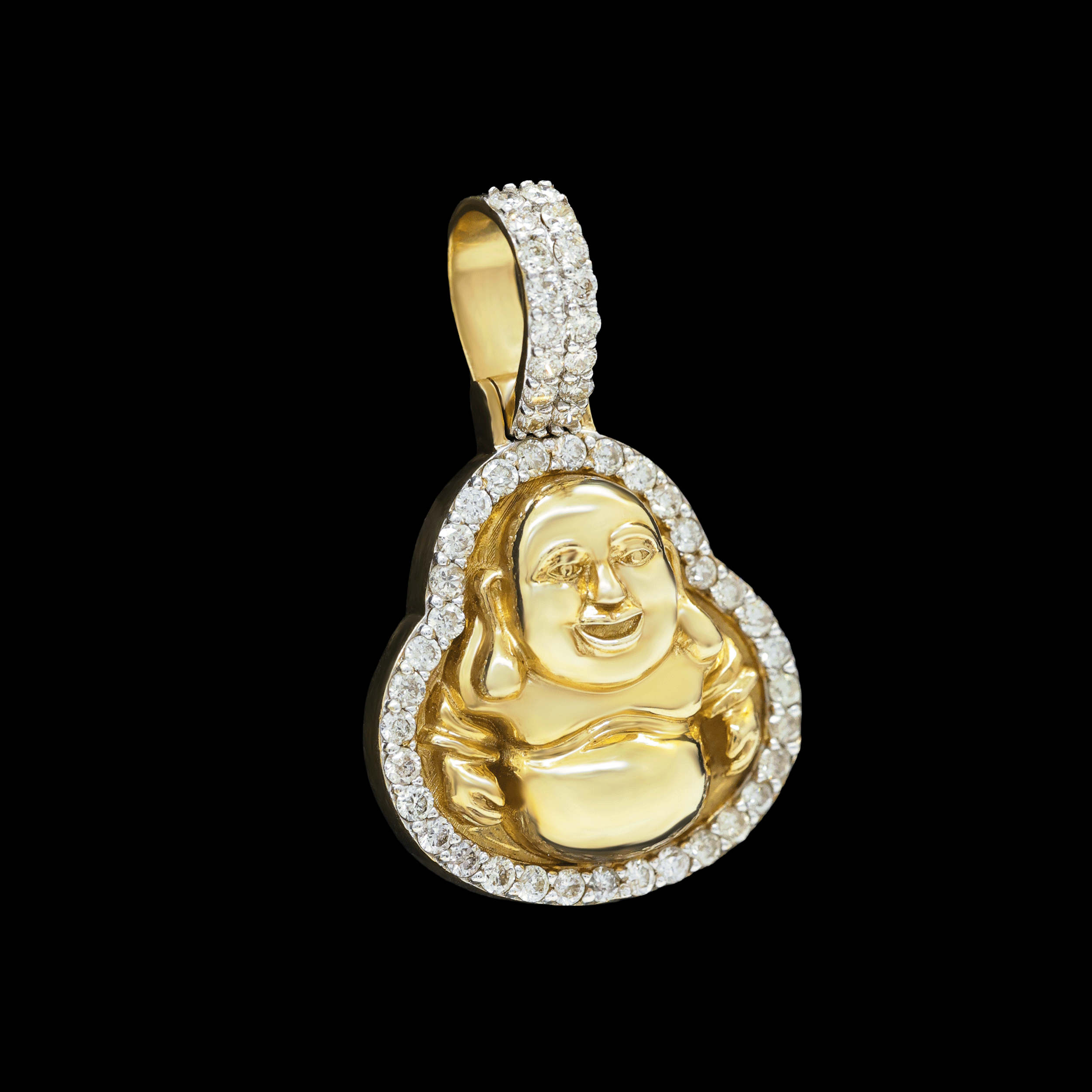 Dije Amarillo de Laughing Buddha (Bidai) con Bisel de Diamantes