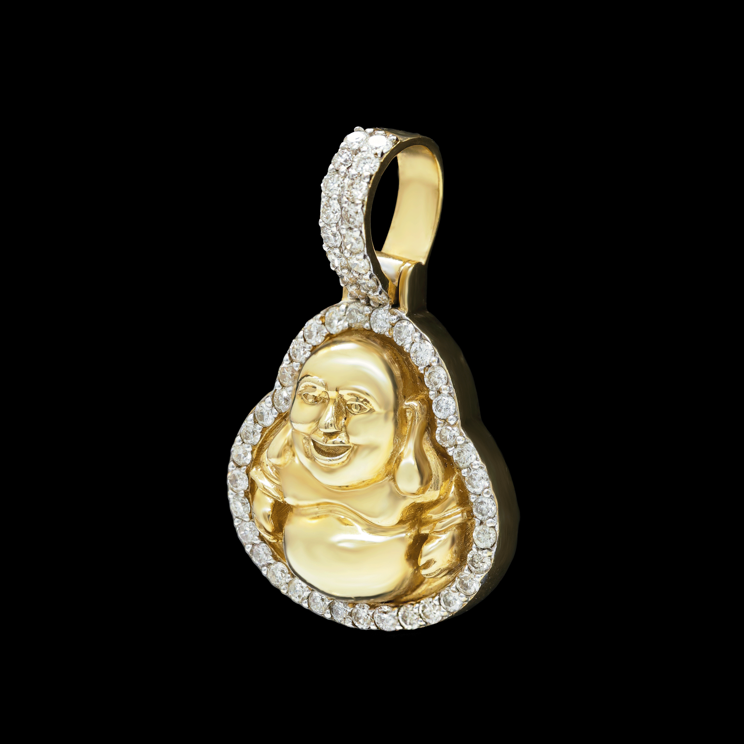 Dije Amarillo de Laughing Buddha (Bidai) con Bisel de Diamantes