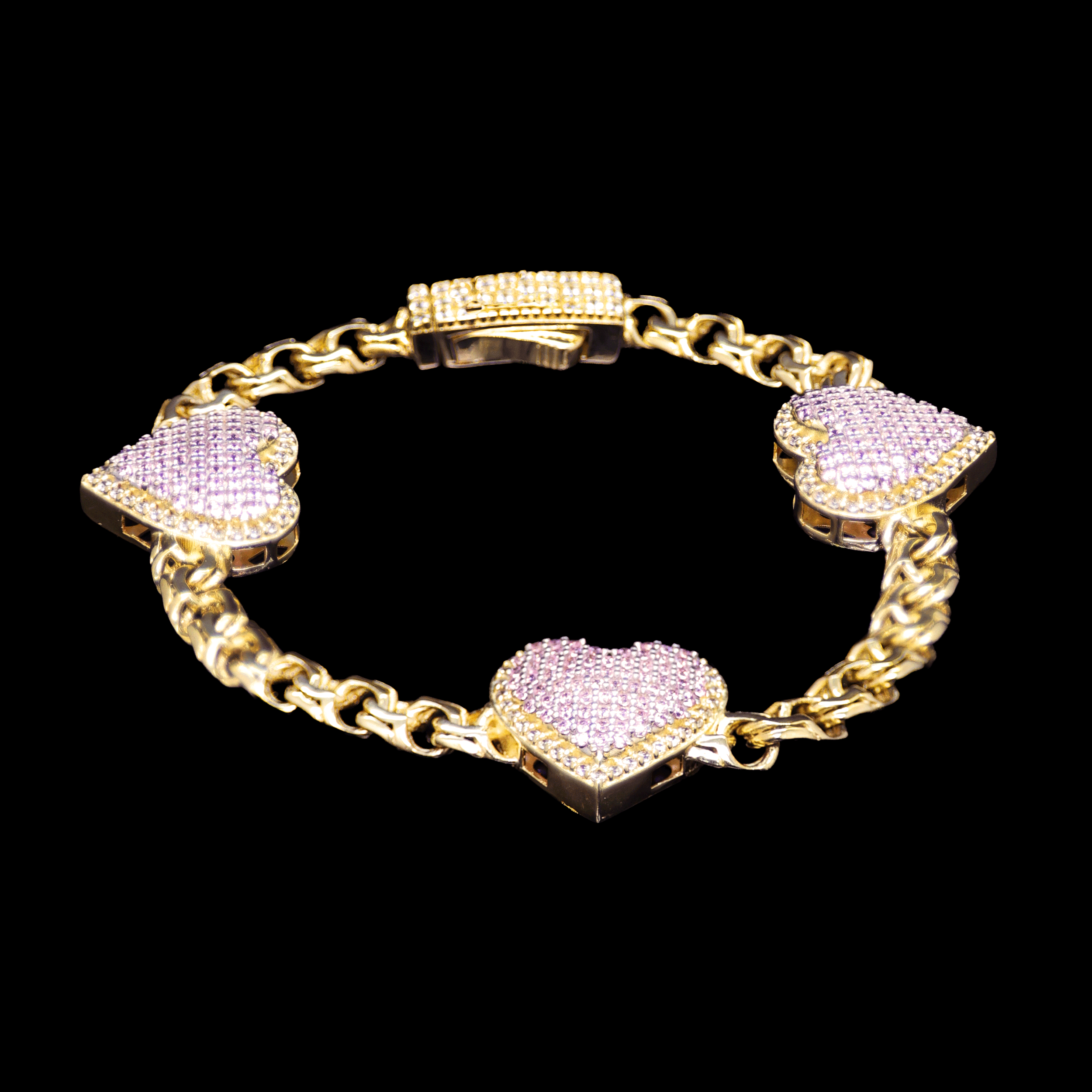 PULSO TRES CORAZONES ROSA 10K