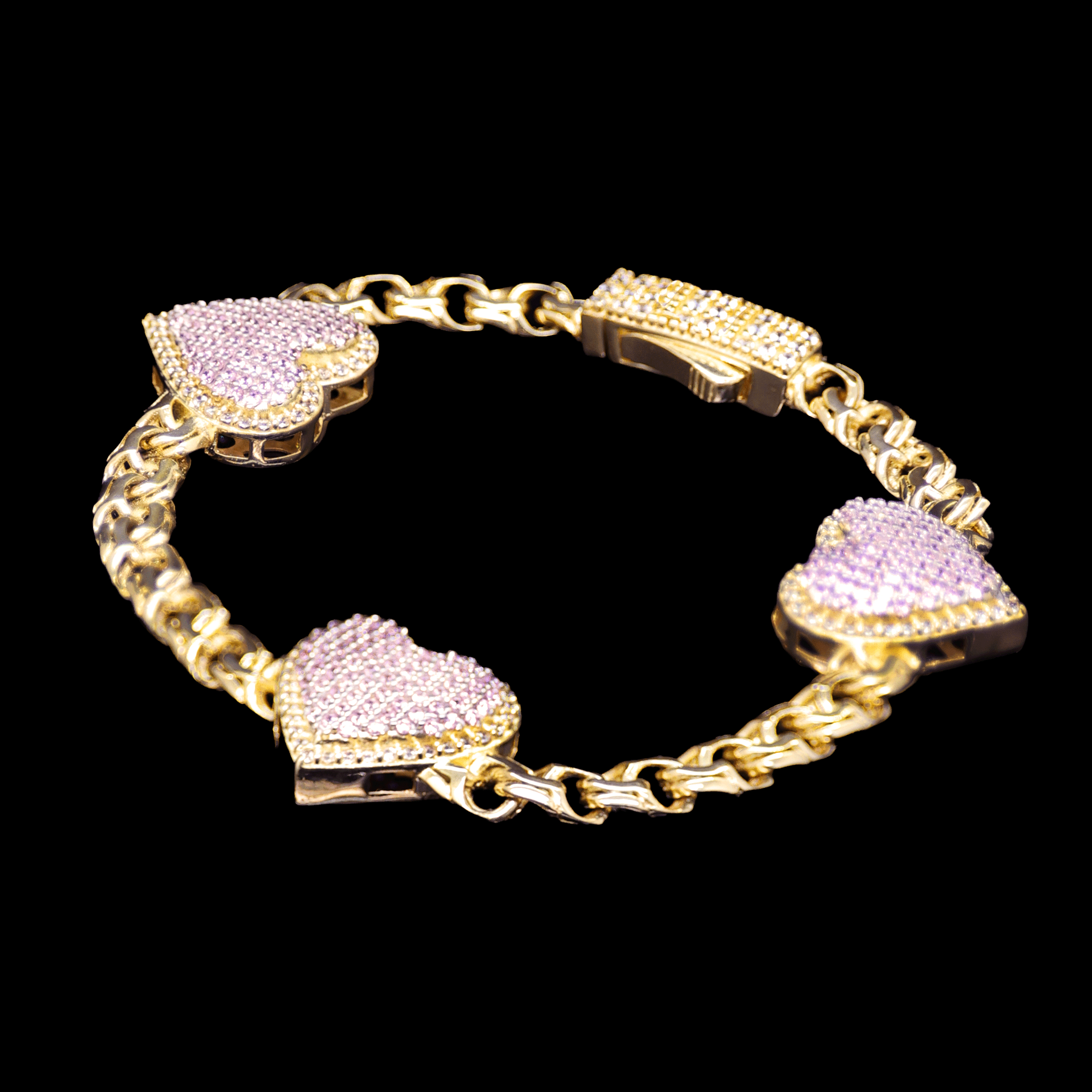 PULSO TRES CORAZONES ROSA 10K