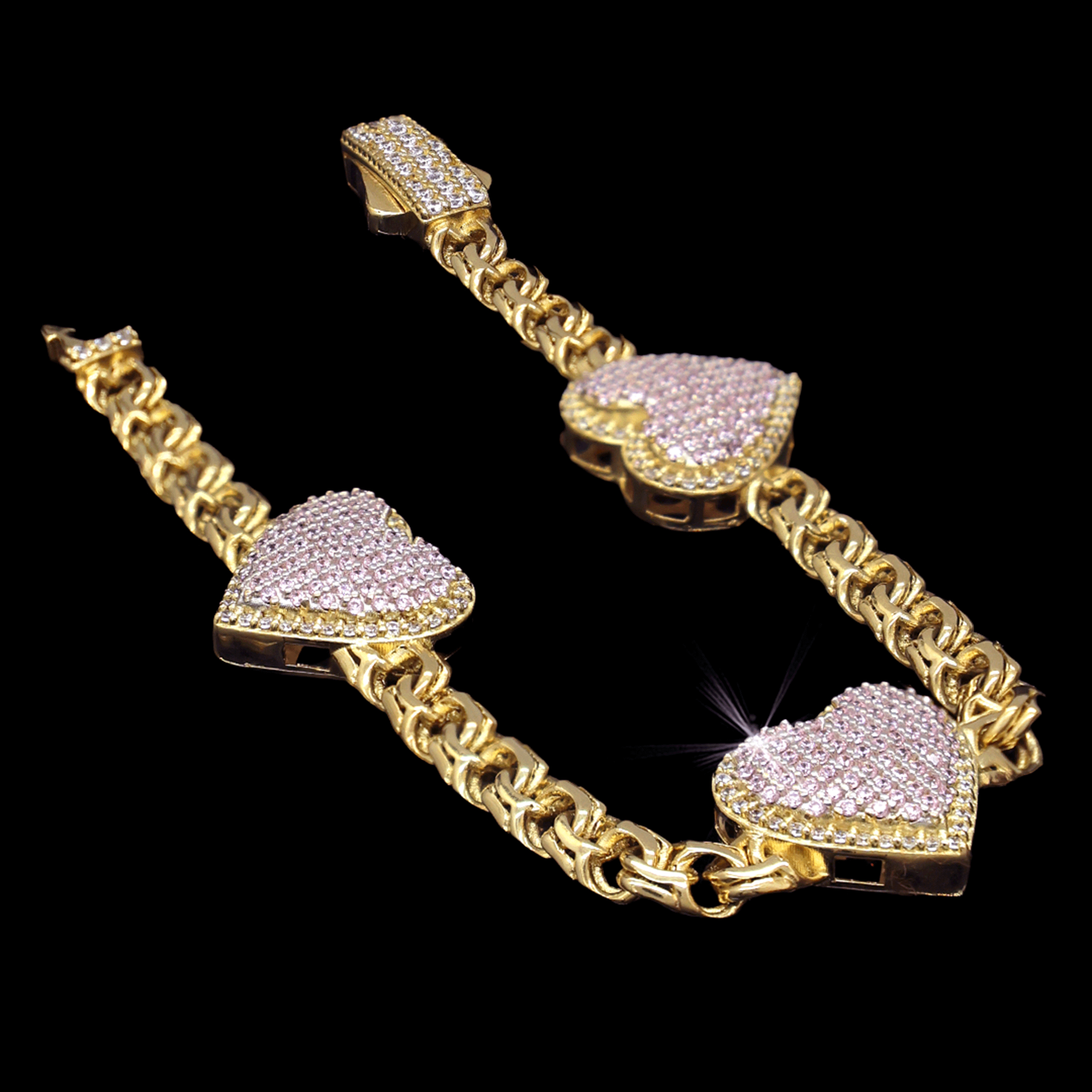PULSO TRES CORAZONES ROSA 10K