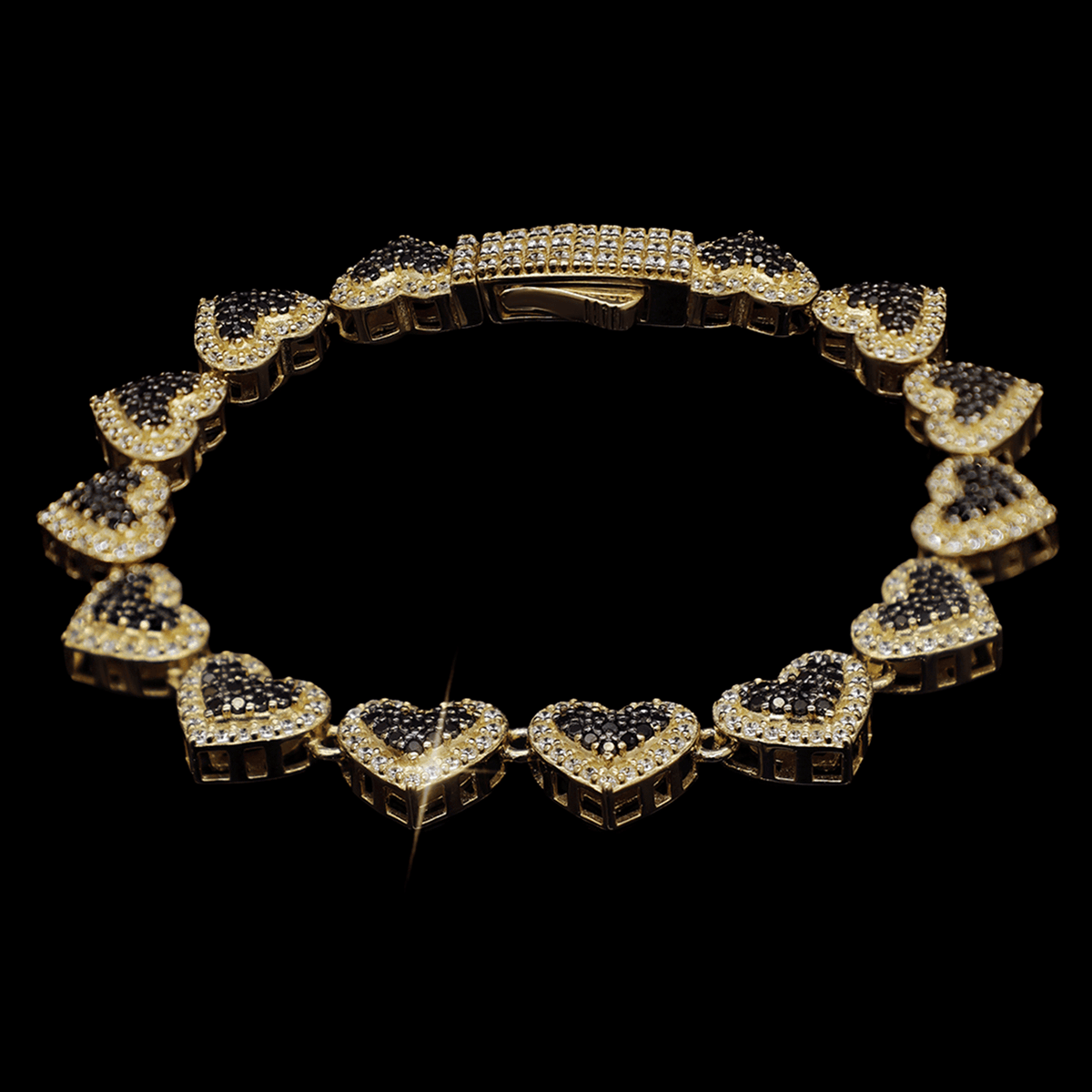 PULSO CORAZONES C/ZN NEGRA BISEL BLANCO 10K