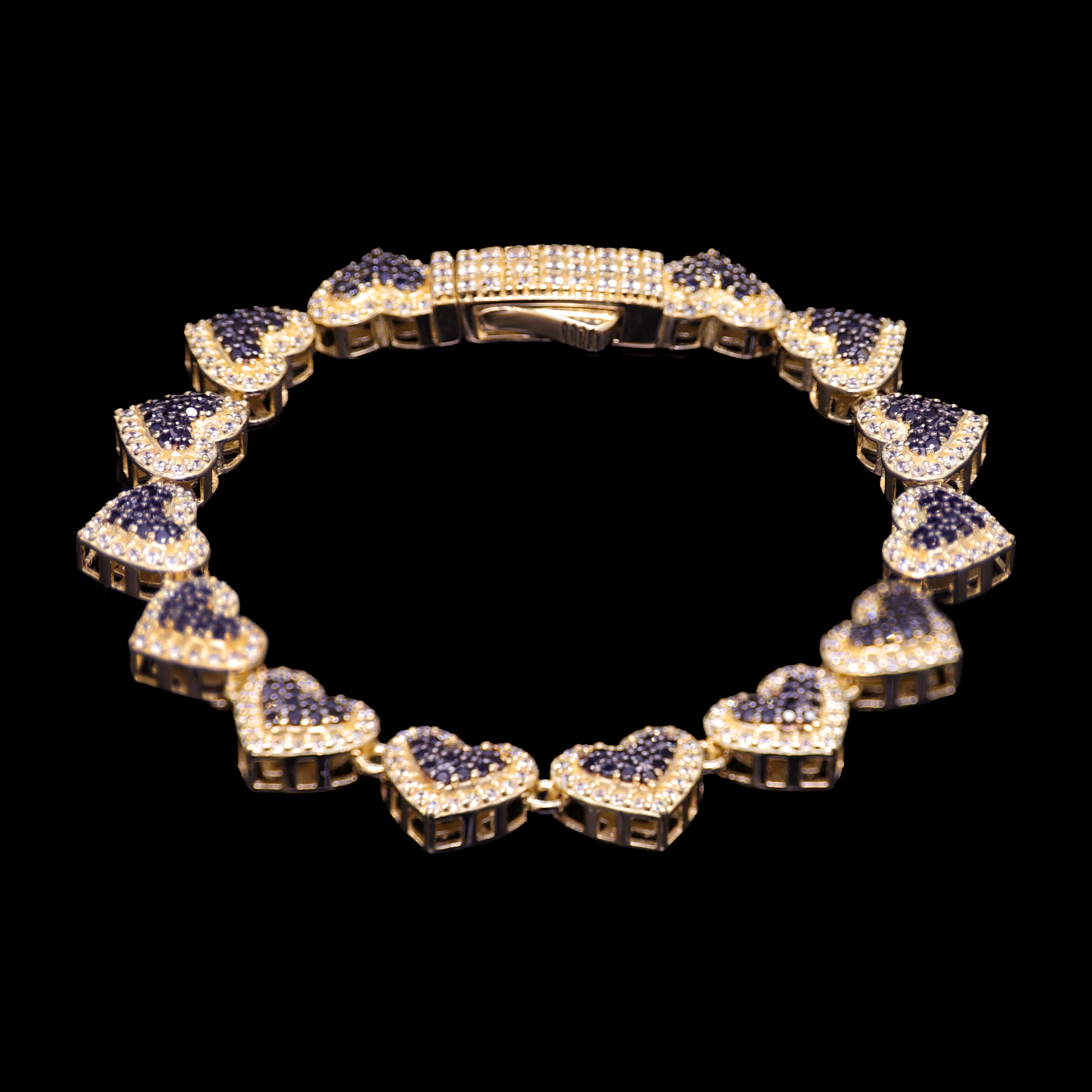 PULSO CORAZONAS C/ZN NEGRA BISEL BLANCO 10K