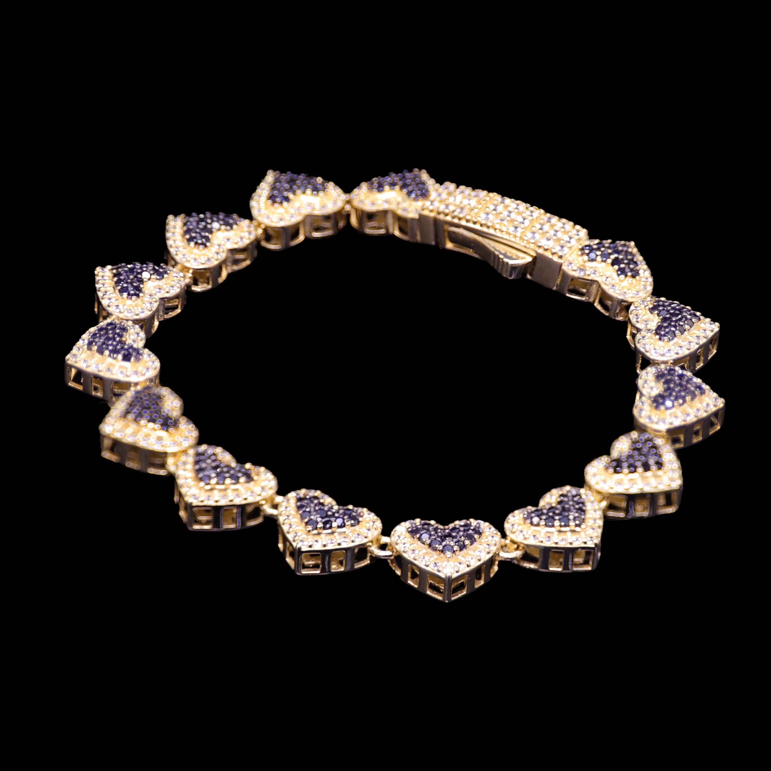 PULSO CORAZONAS C/ZN NEGRA BISEL BLANCO 10K