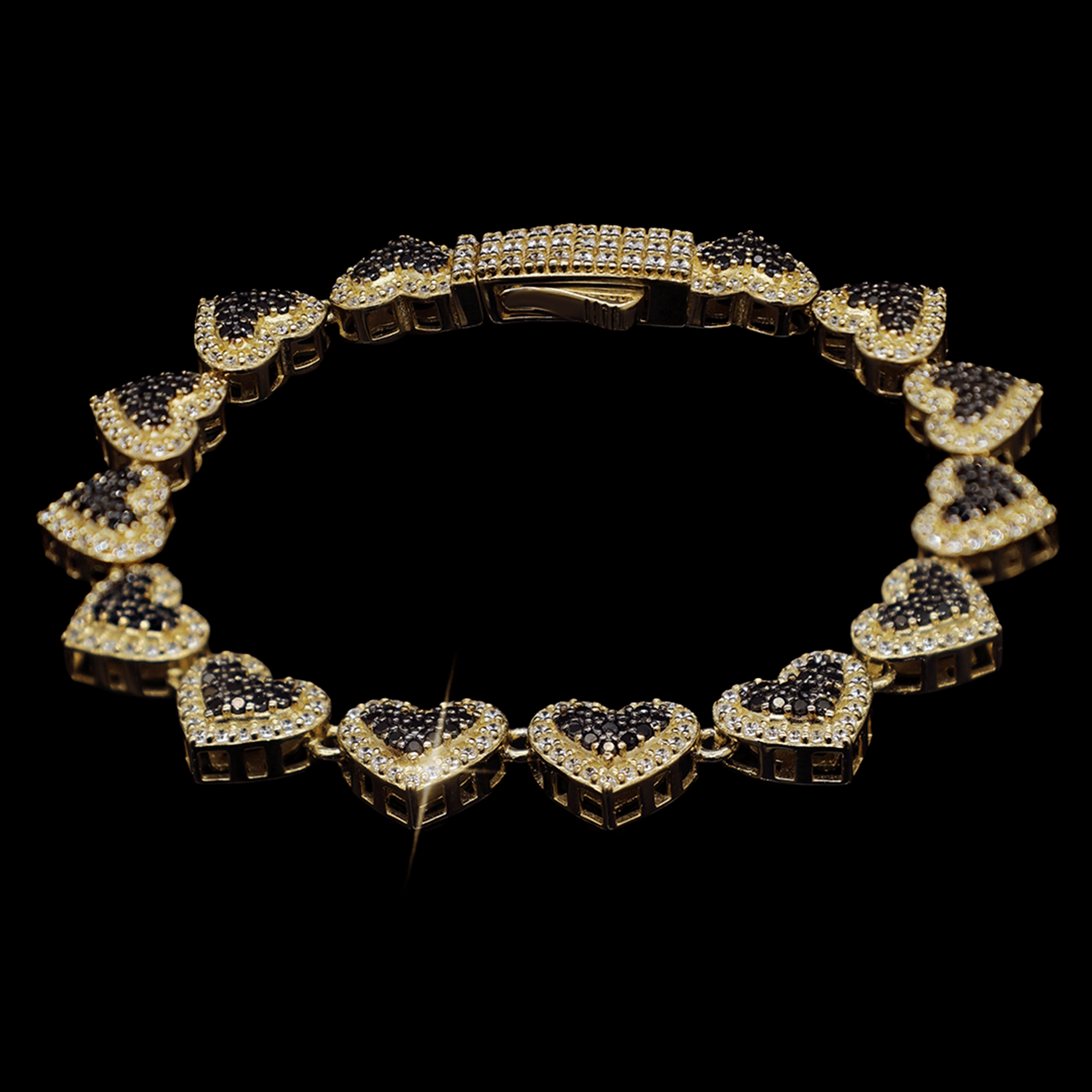 PULSO CORAZONAS C/ZN NEGRA BISEL BLANCO 10K