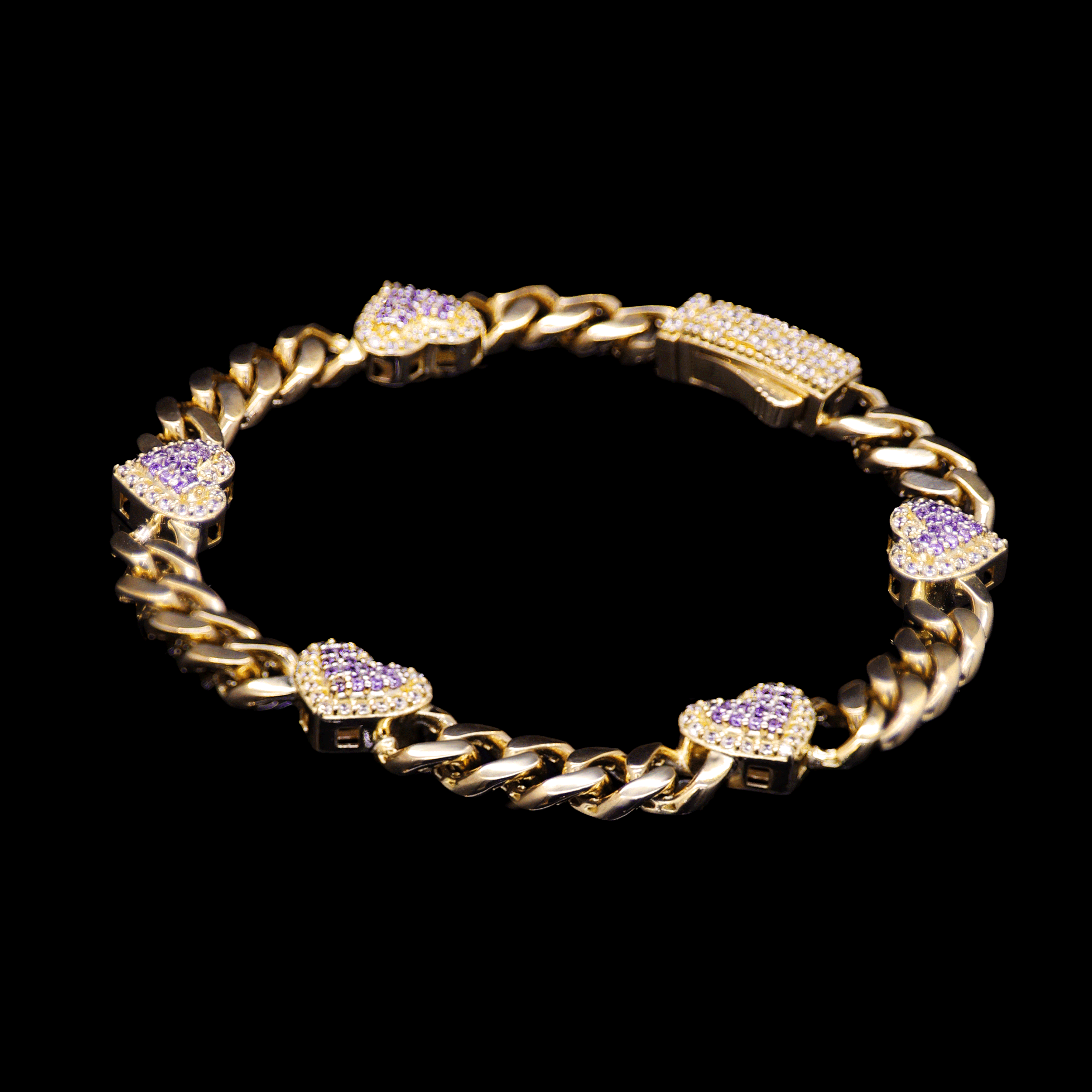 PULSO CINCO CORAZONES LILA 10K