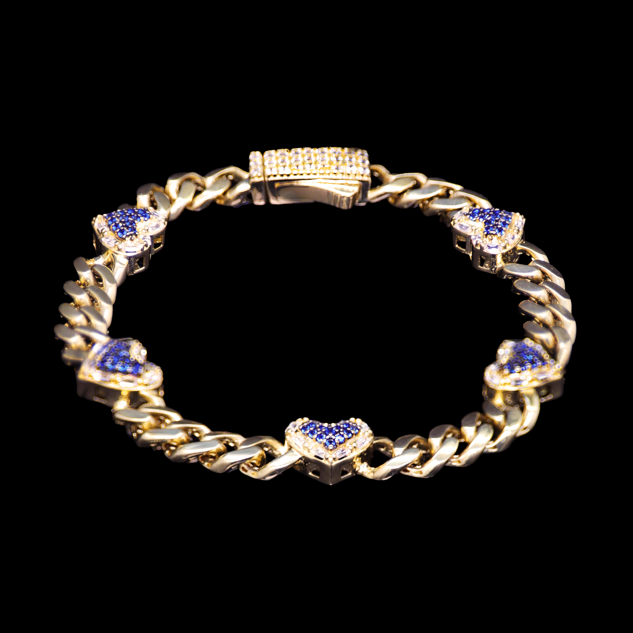 PULSO CINCO CORAZONES AZUL B/BLANCO 10K