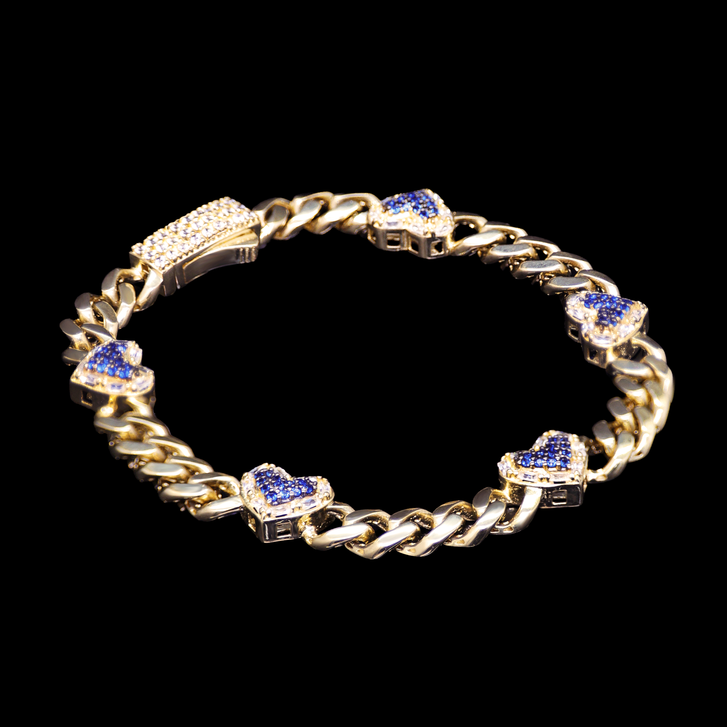 PULSO CINCO CORAZONES AZUL B/BLANCO 10K