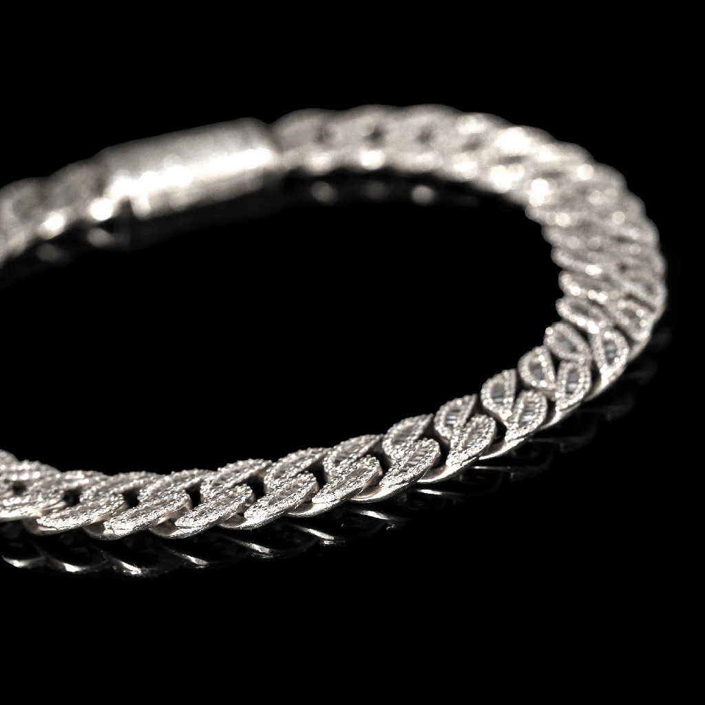 Pulso Barbado Redondo en Oro Blanco con Diamantes