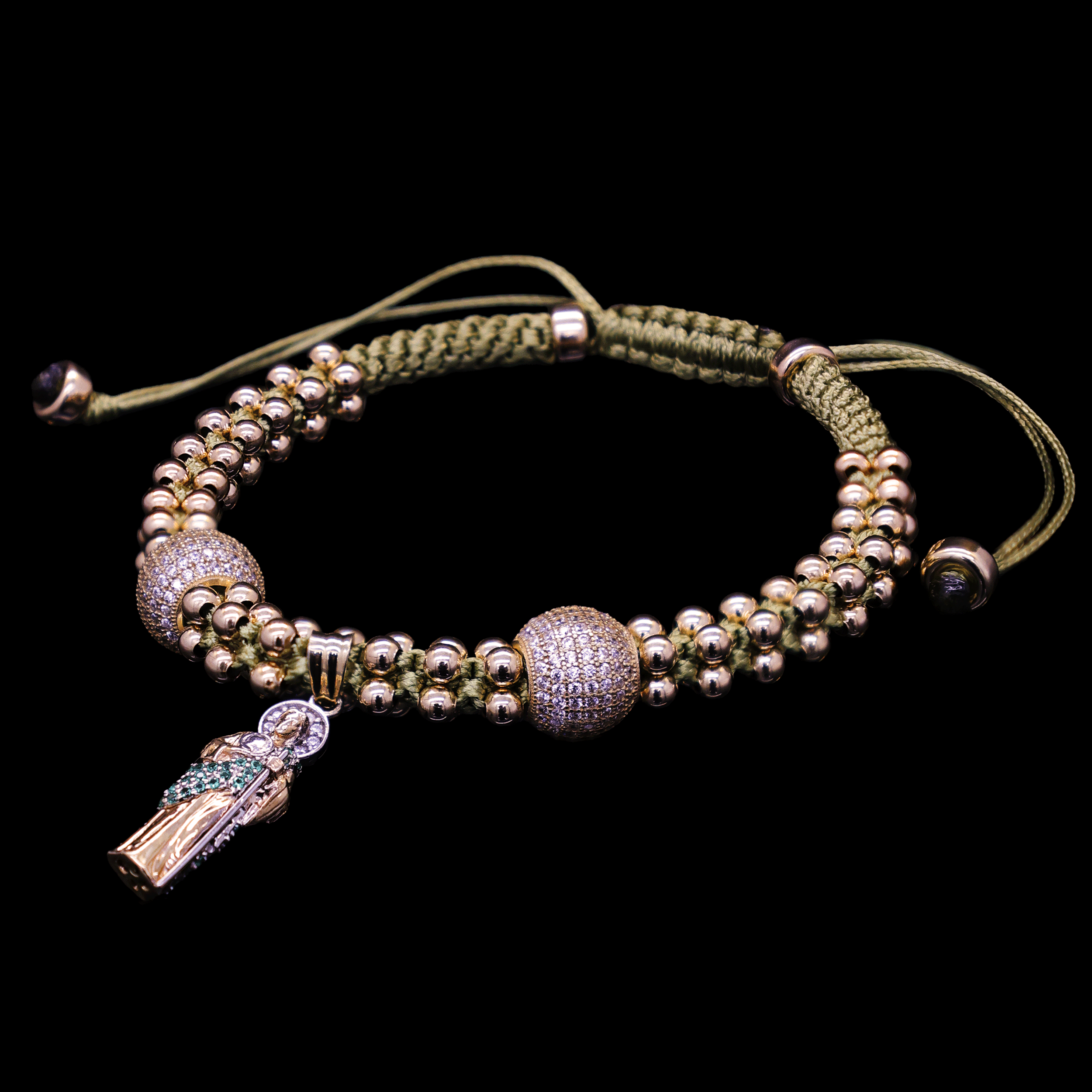 PULCERA TEJIDA HILO VERDE DIJE SAN JUDAS 10K