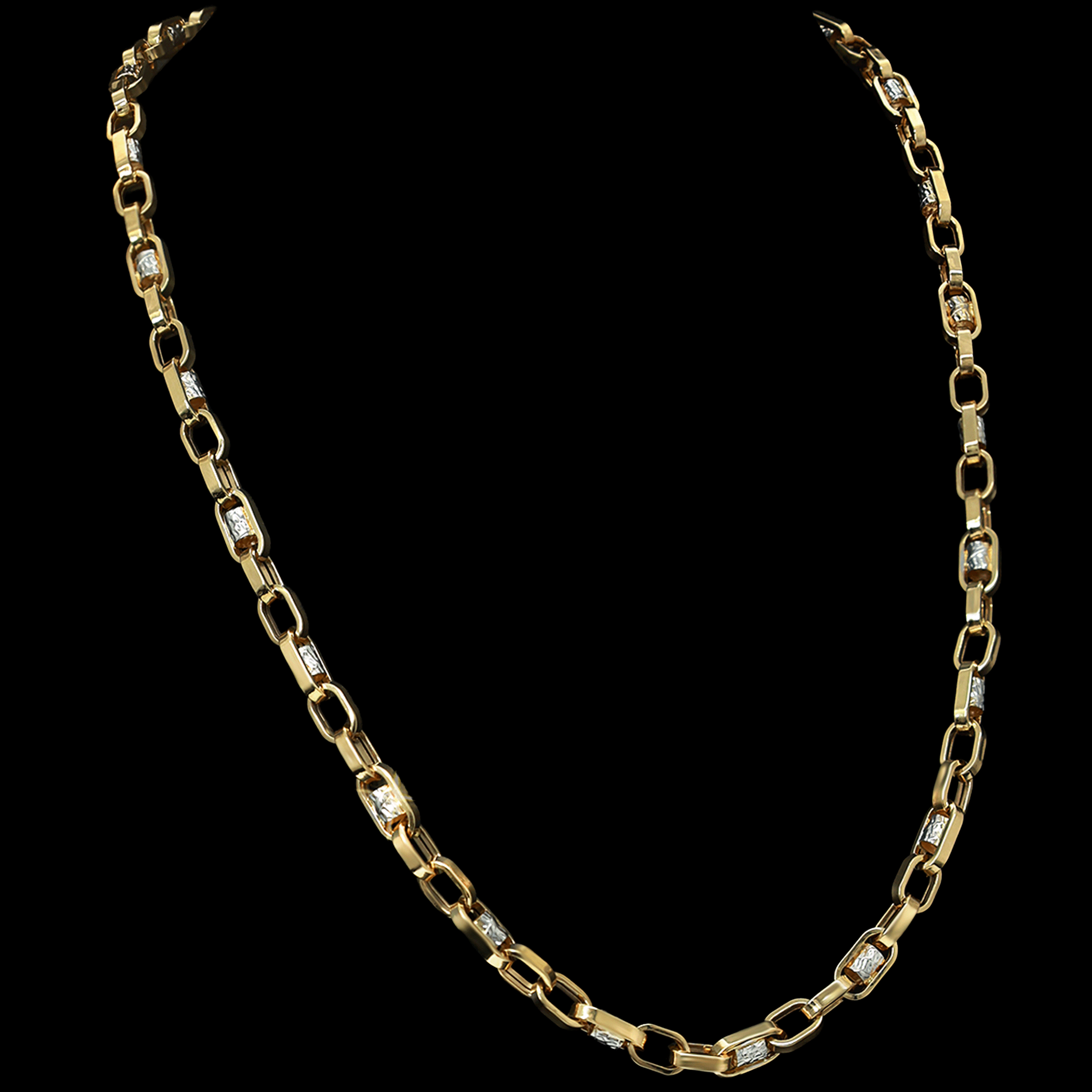 CADENA TIEJIDO ANCLA C/ARREGLOS CENTRALES 14K