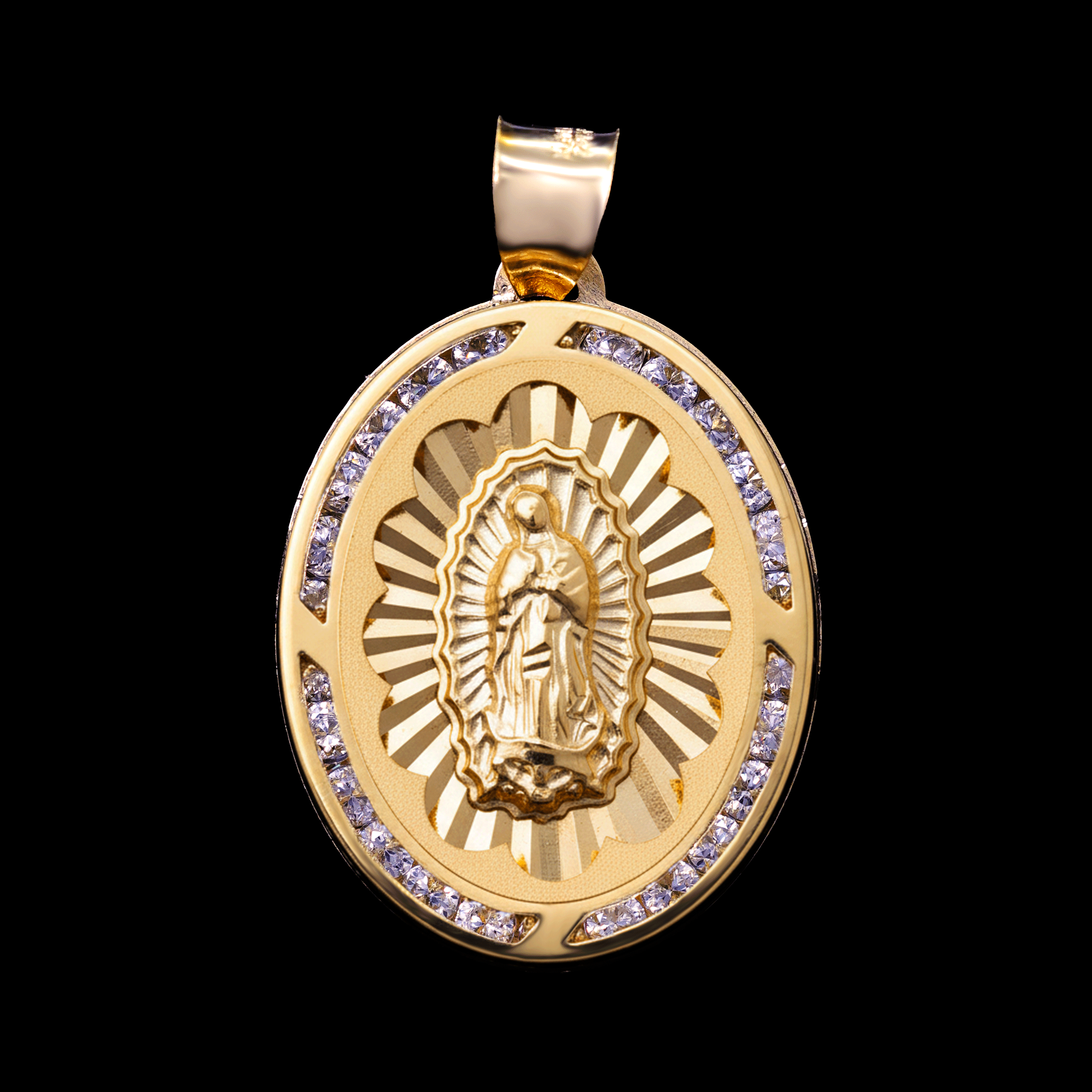 Medalla Virgen Bisel  Diamantado Zirconias Blancas